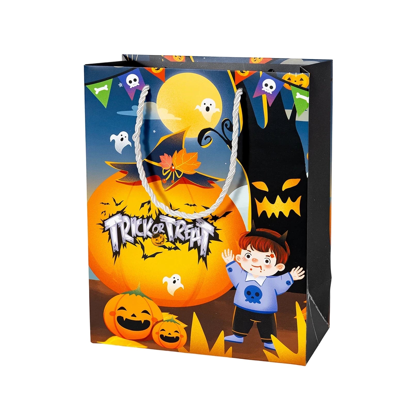 White Cardstock Halloween Gift Bags with Carry Handles
