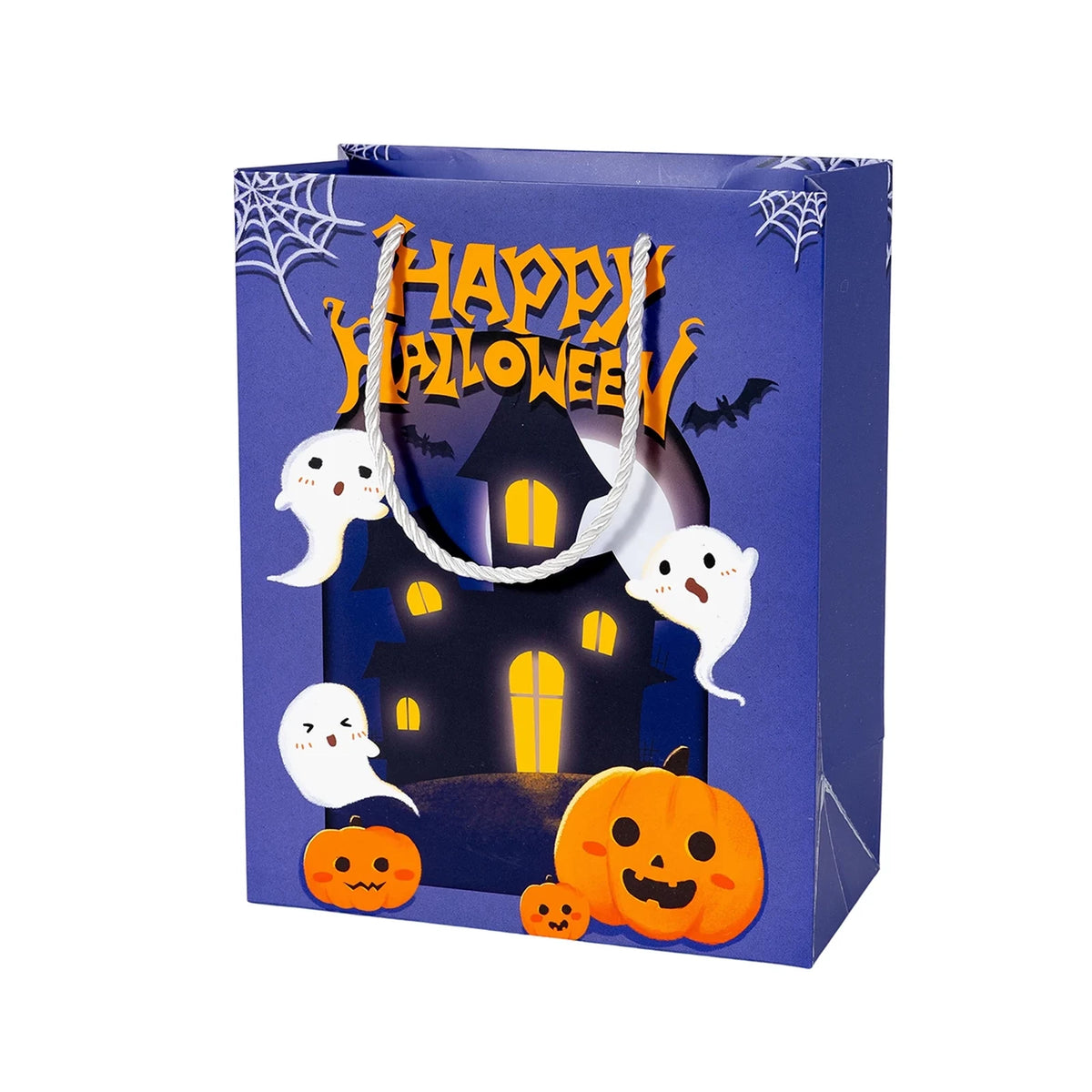 White Cardstock Halloween Gift Bags with Carry Handles