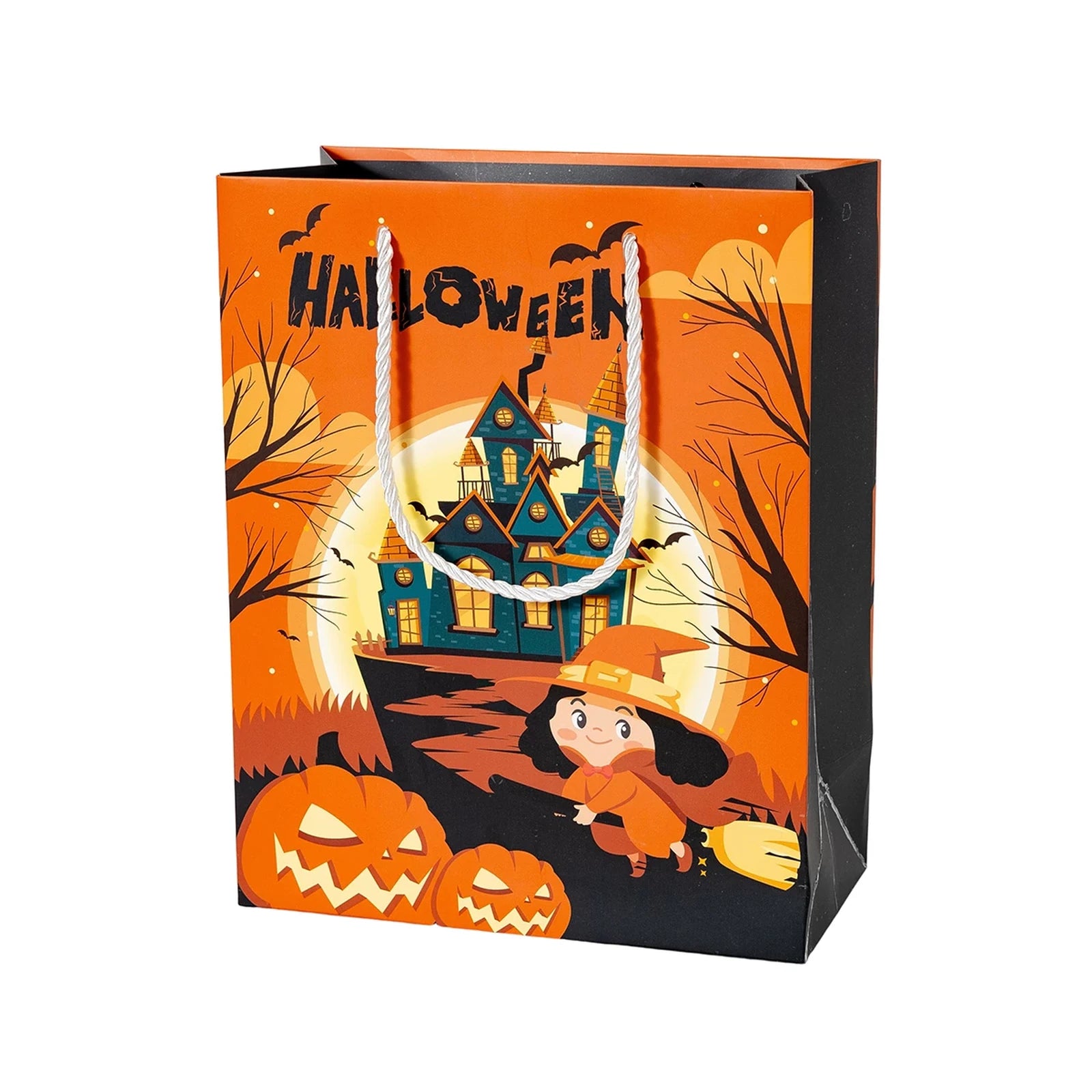 White Cardstock Halloween Gift Bags with Carry Handles