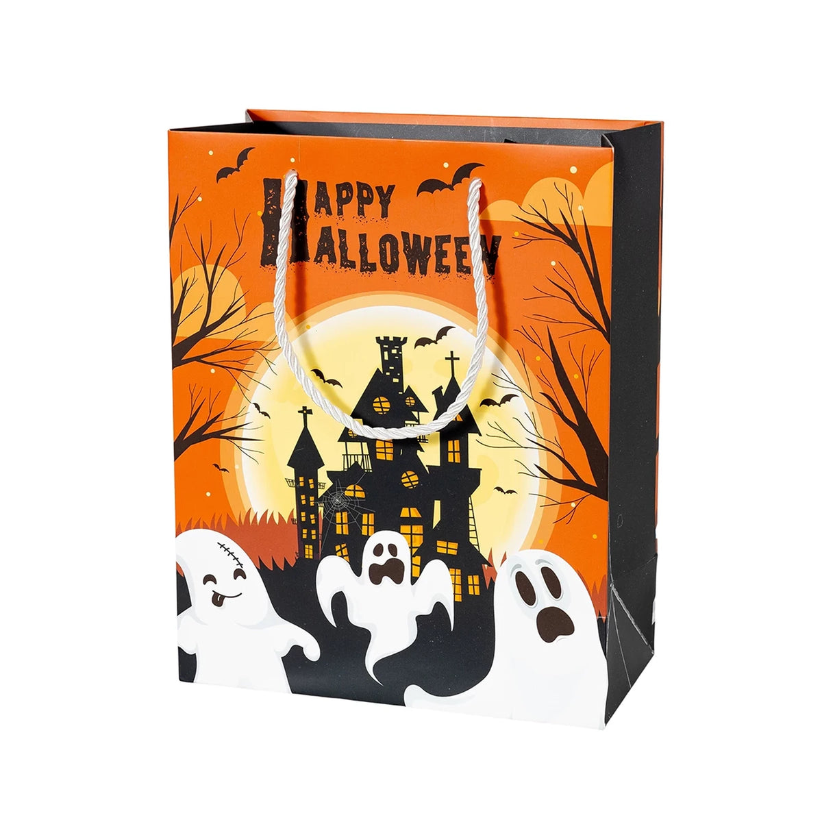White Cardstock Halloween Gift Bags with Carry Handles