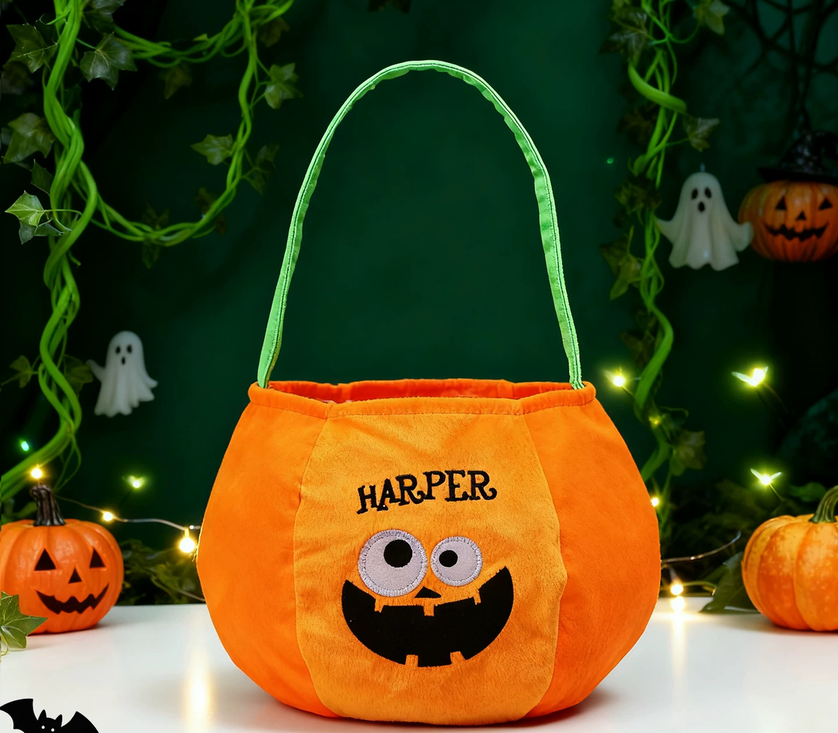 Ghost face pumpkin velvet Halloween trick-or-treat bag