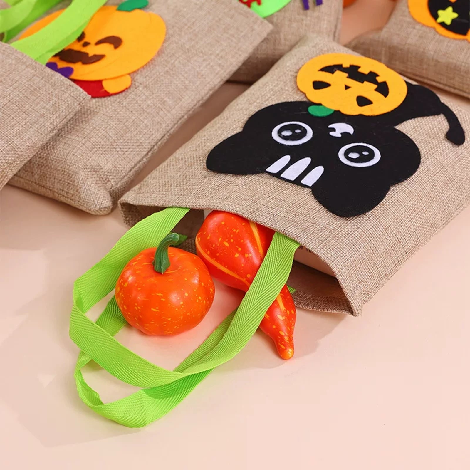 Halloween fabric gift bags with carry handles