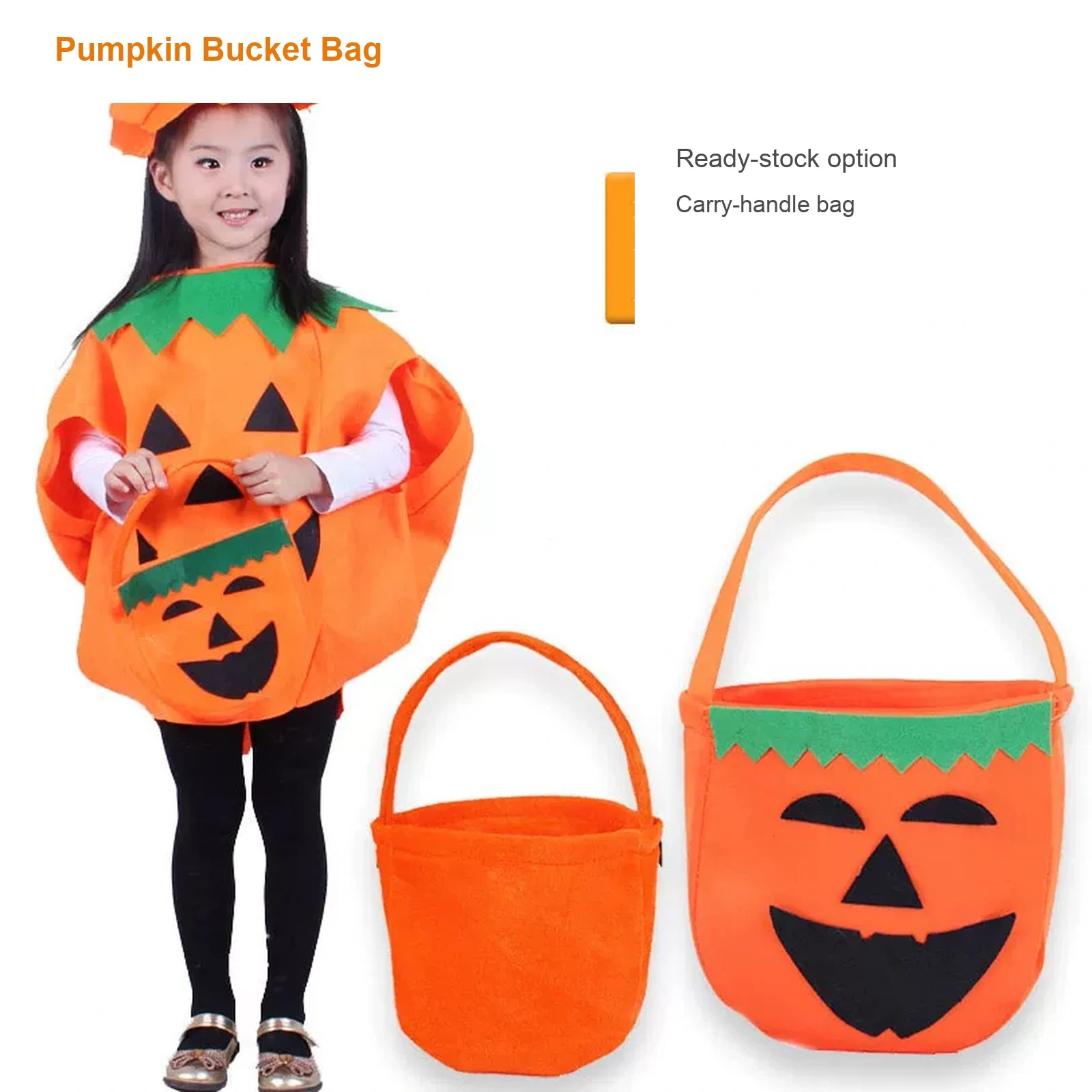 Pumpkin bucket Halloween trick-or-treat bag