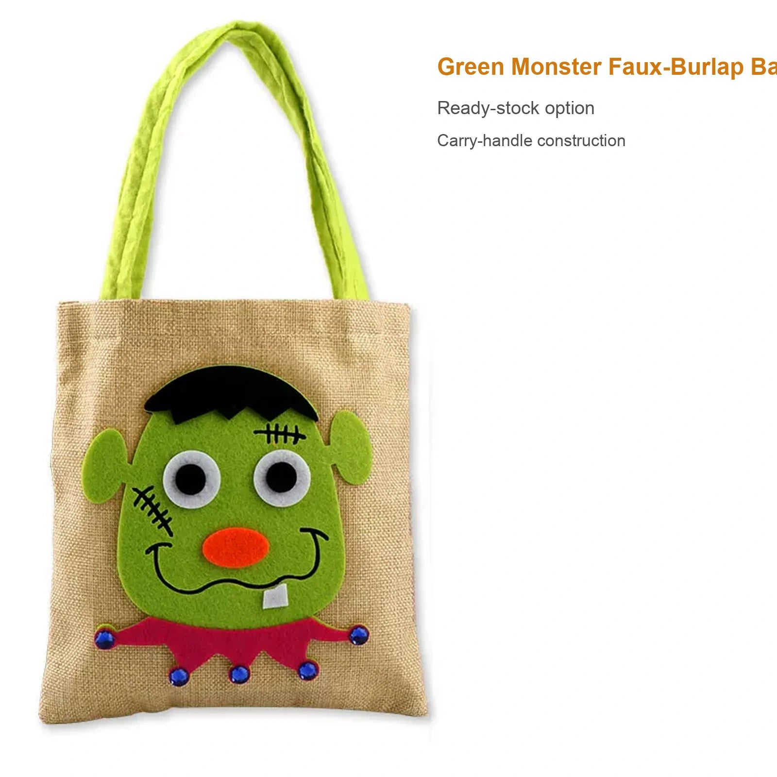 Green monster faux-burlap Halloween treat bag