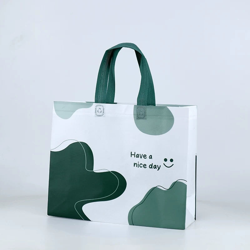 Happy green print non-woven tote bag