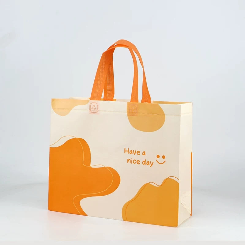 Happy orange print non-woven tote bag