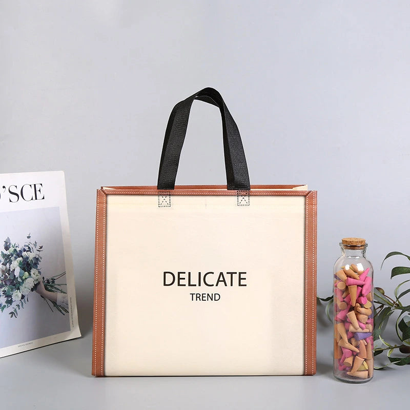 Cream Gold-Frame Print heavy-duty laminated non-woven tote bags — 18 designs