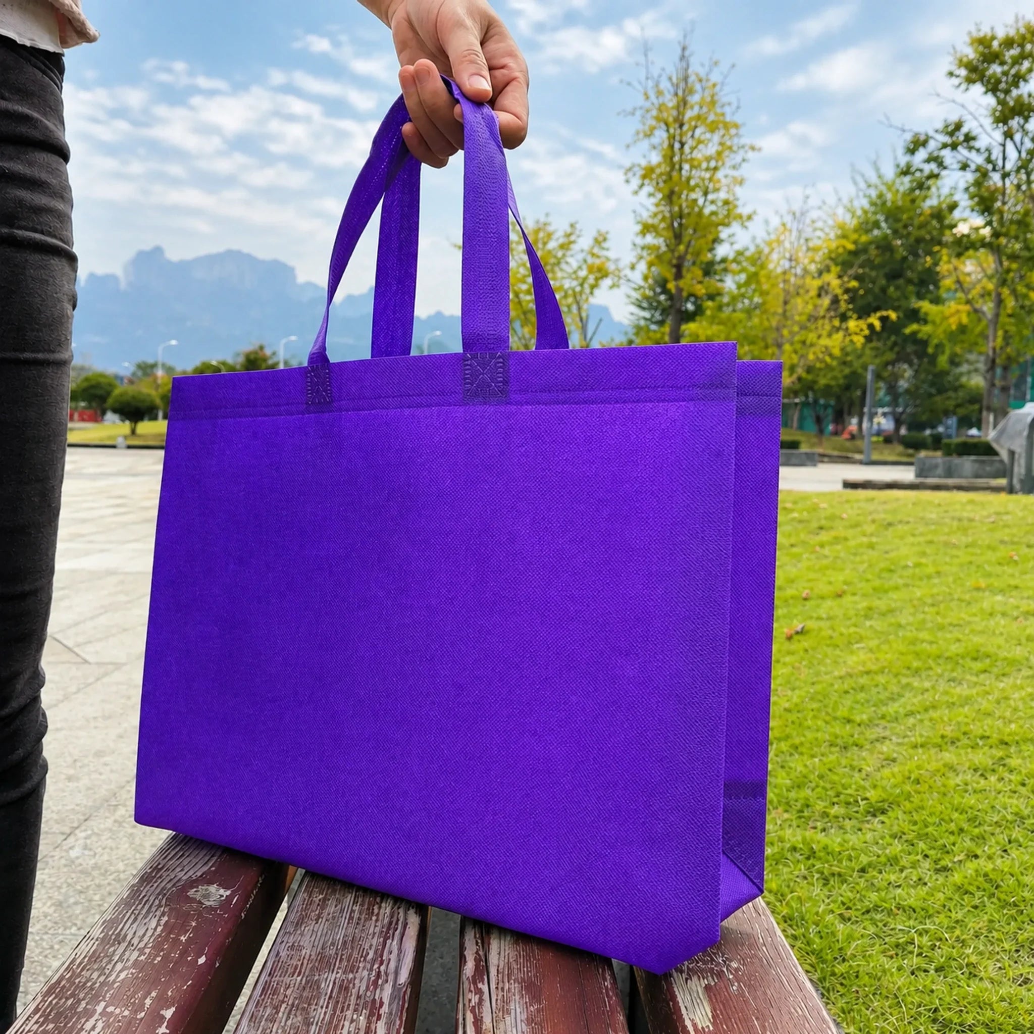 Deep Purple heavy-duty non-woven tote bags — 25 color combinations