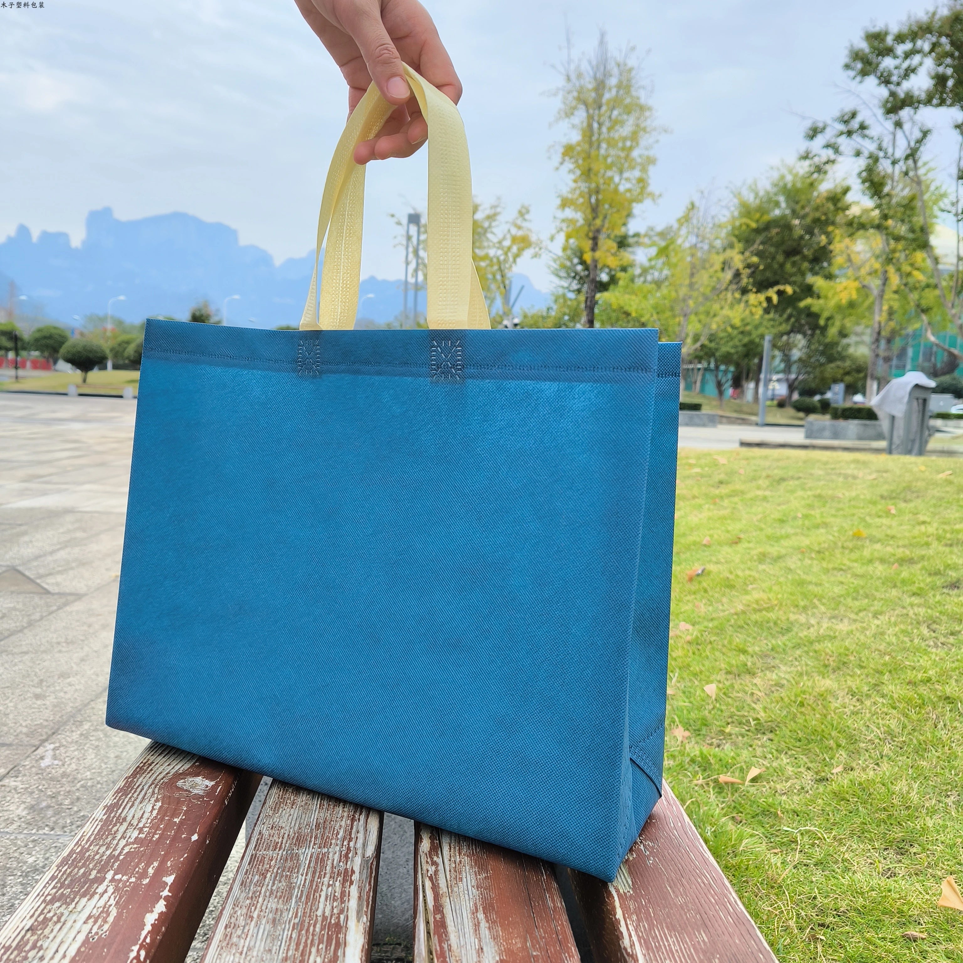 Denim Blue heavy-duty non-woven tote bags — 25 color combinations