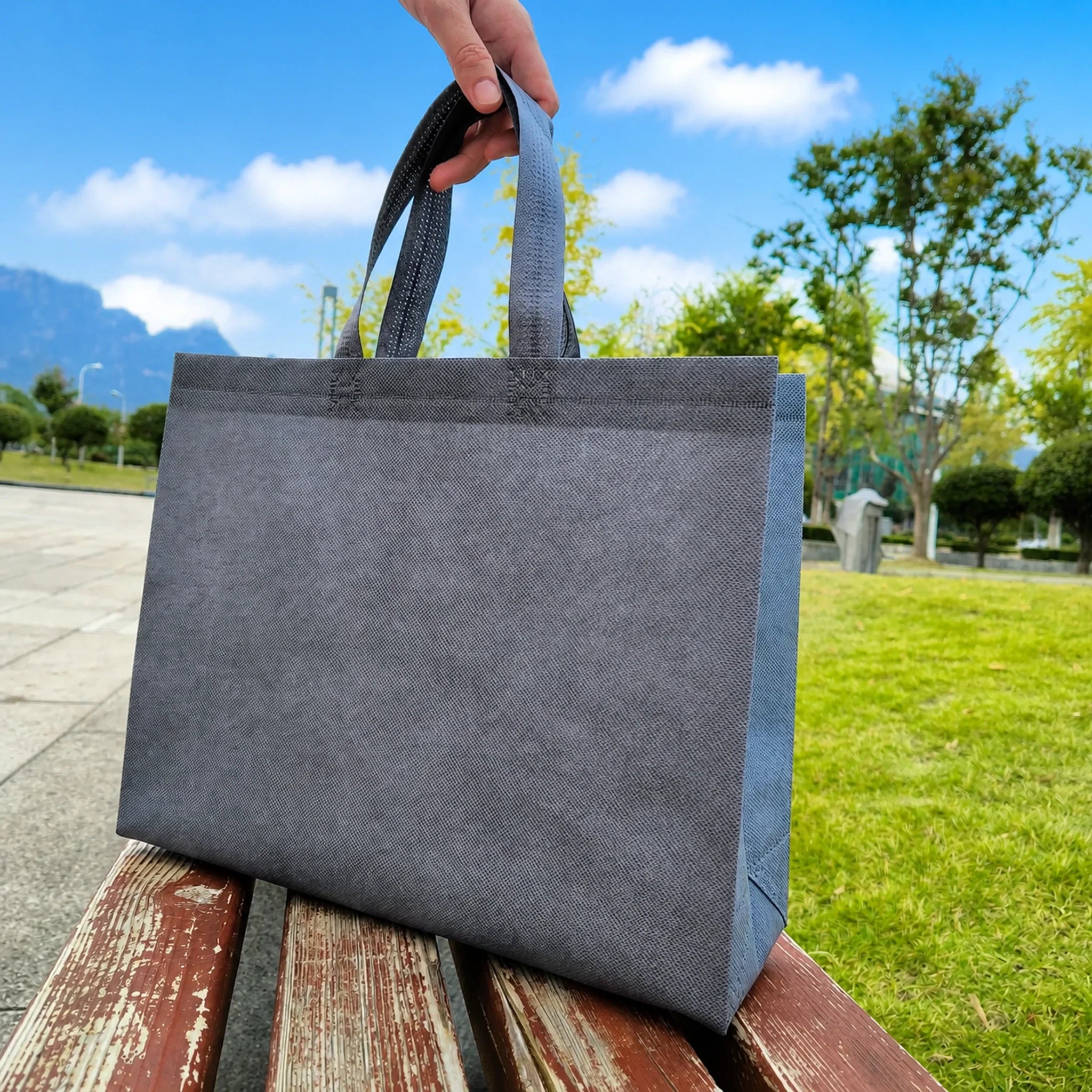 Gray heavy-duty non-woven tote bags — 25 colors