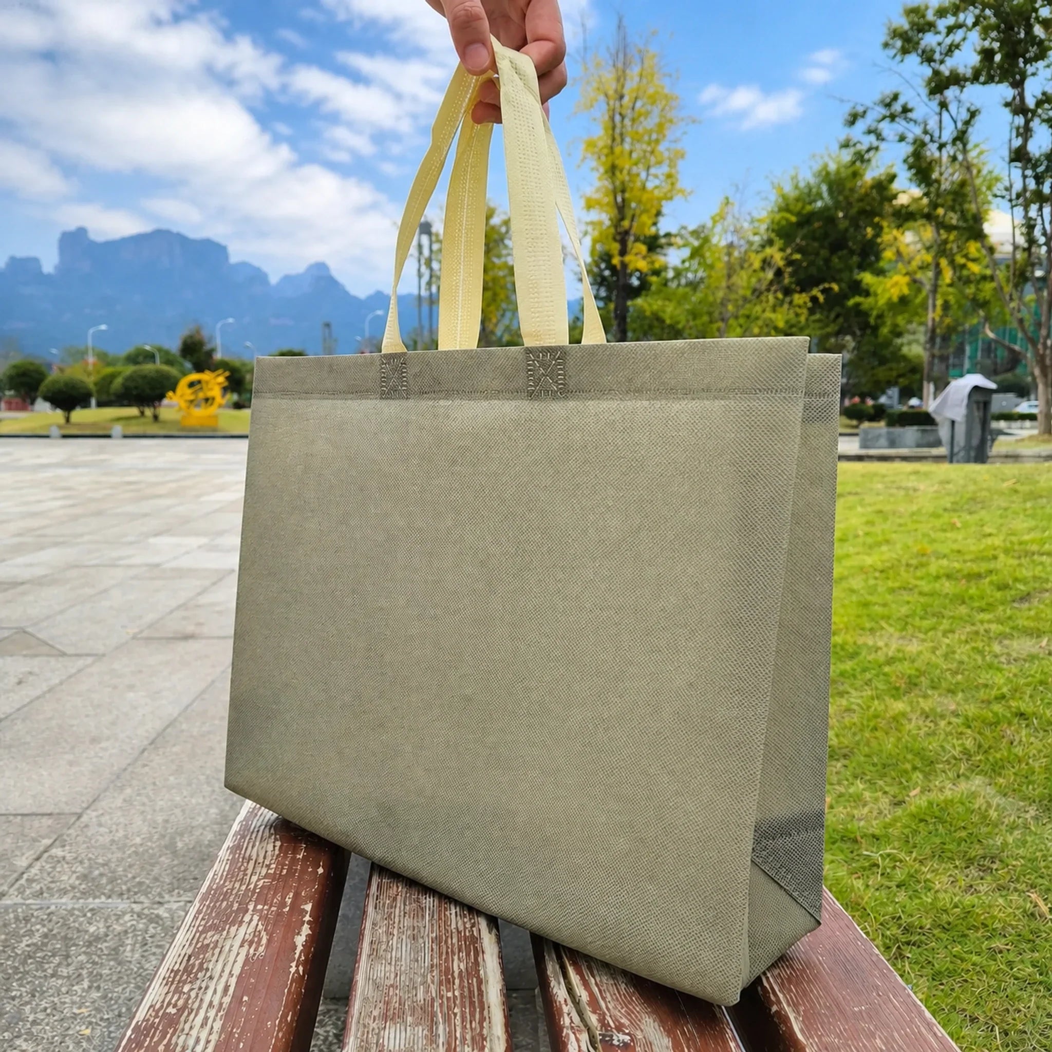 Muted Green heavy-duty non-woven tote bags — 25 colors