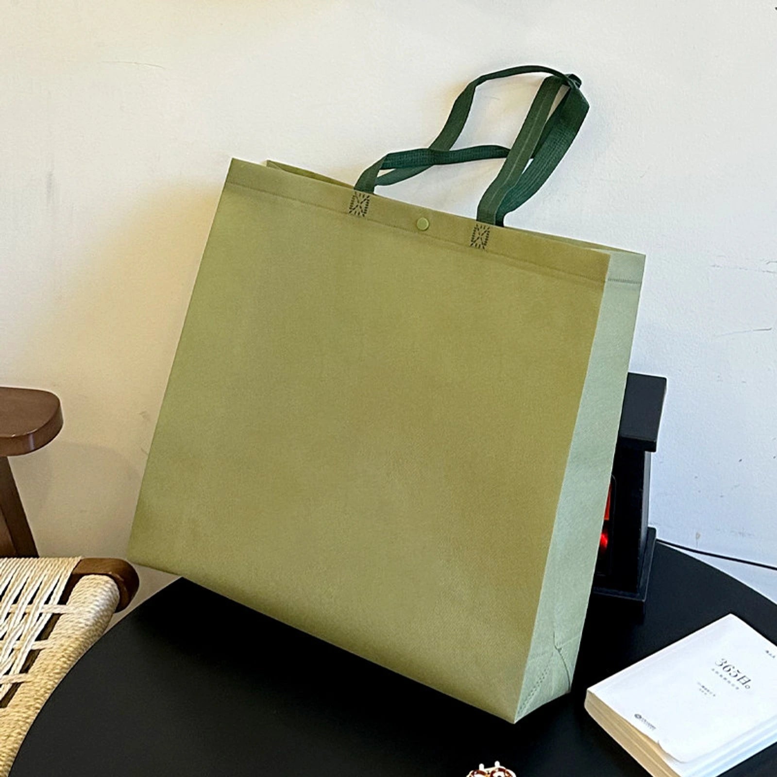 Heavy-Duty Snap-Closure Non-Woven Tote Bags — 8 Styles — Matcha Green Plain