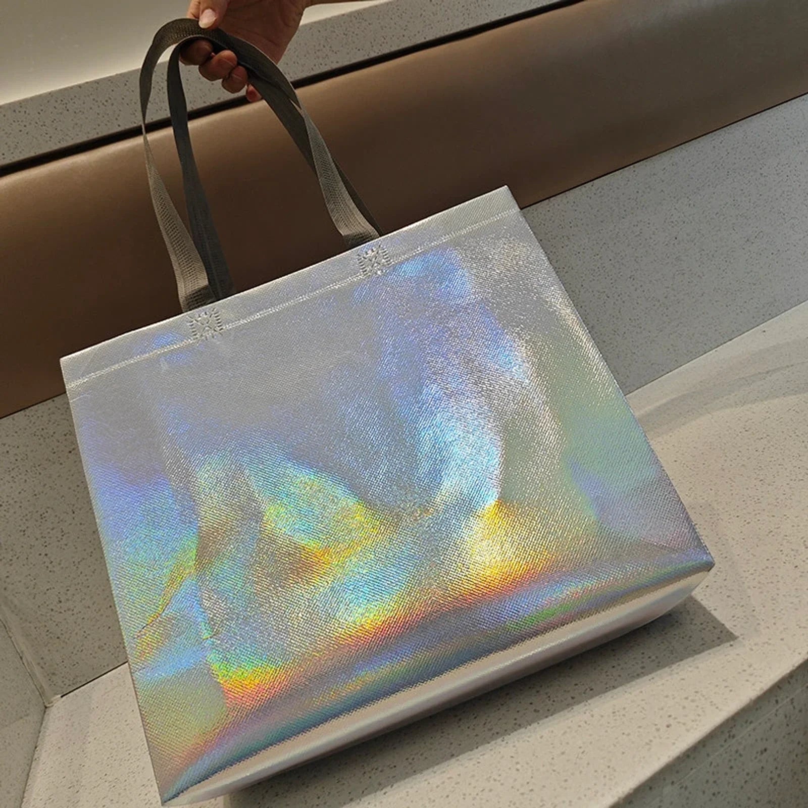 Holographic Iridescent holographic laminated non-woven tote bags