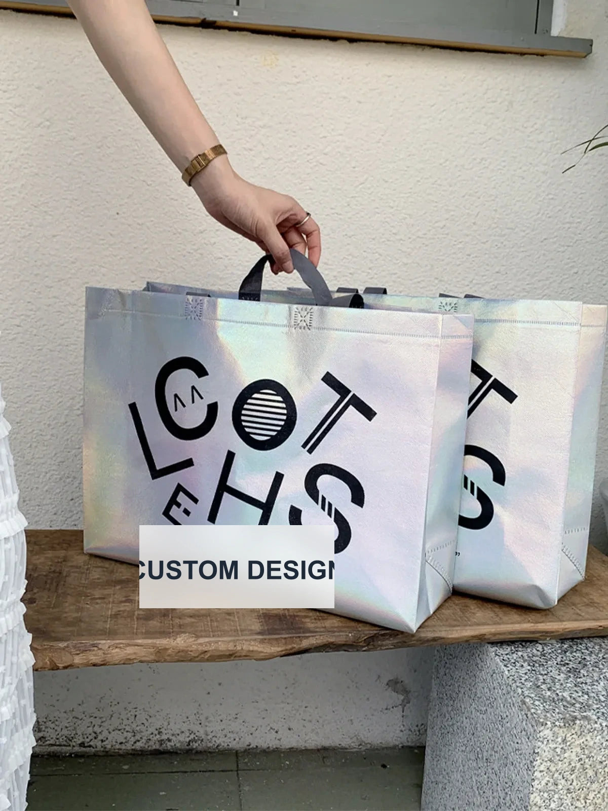 Holographic Non-Woven Tote Bags — 2 Styles product view 3