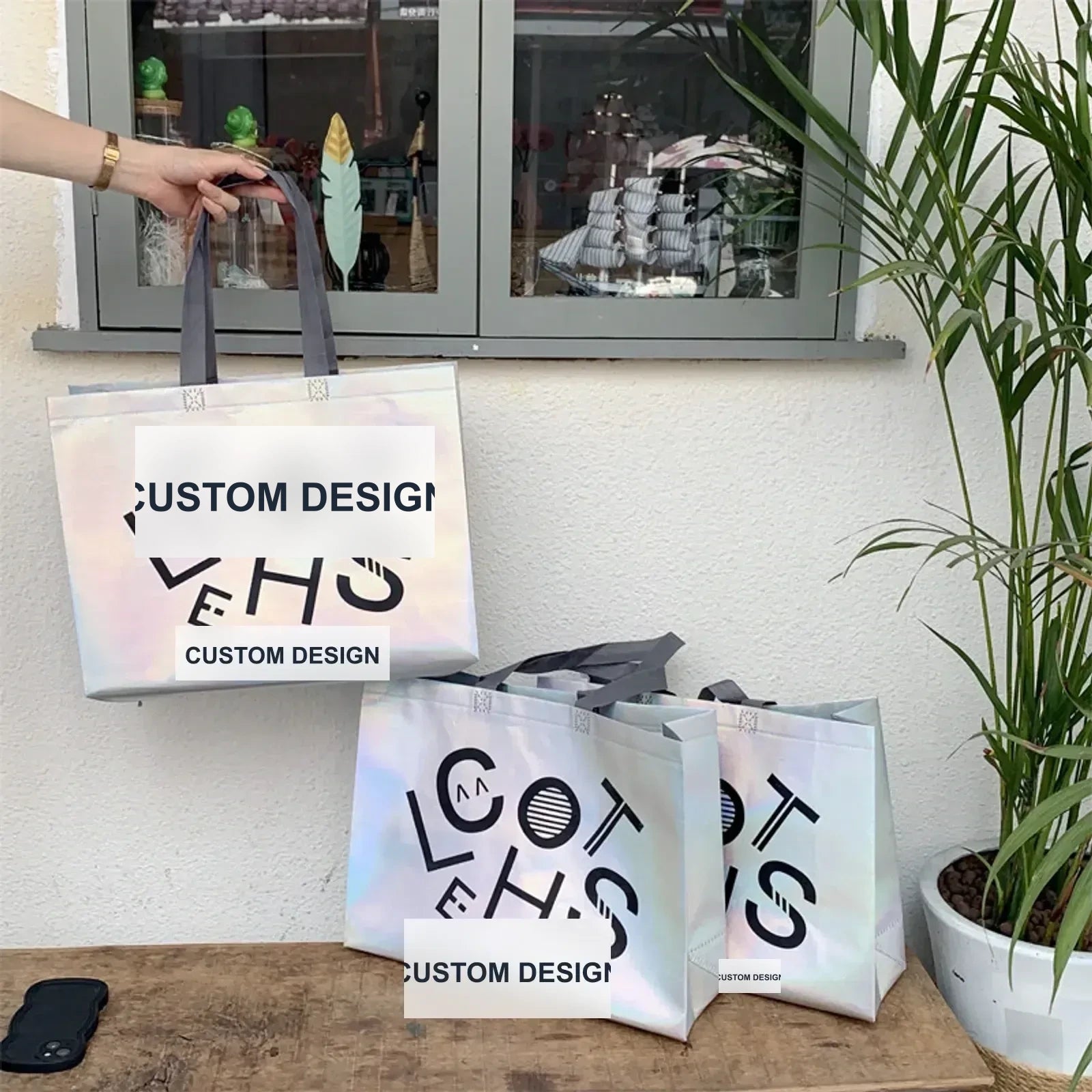 Holographic Non-Woven Tote Bags — 2 Styles — Holographic — CLOTHES Print