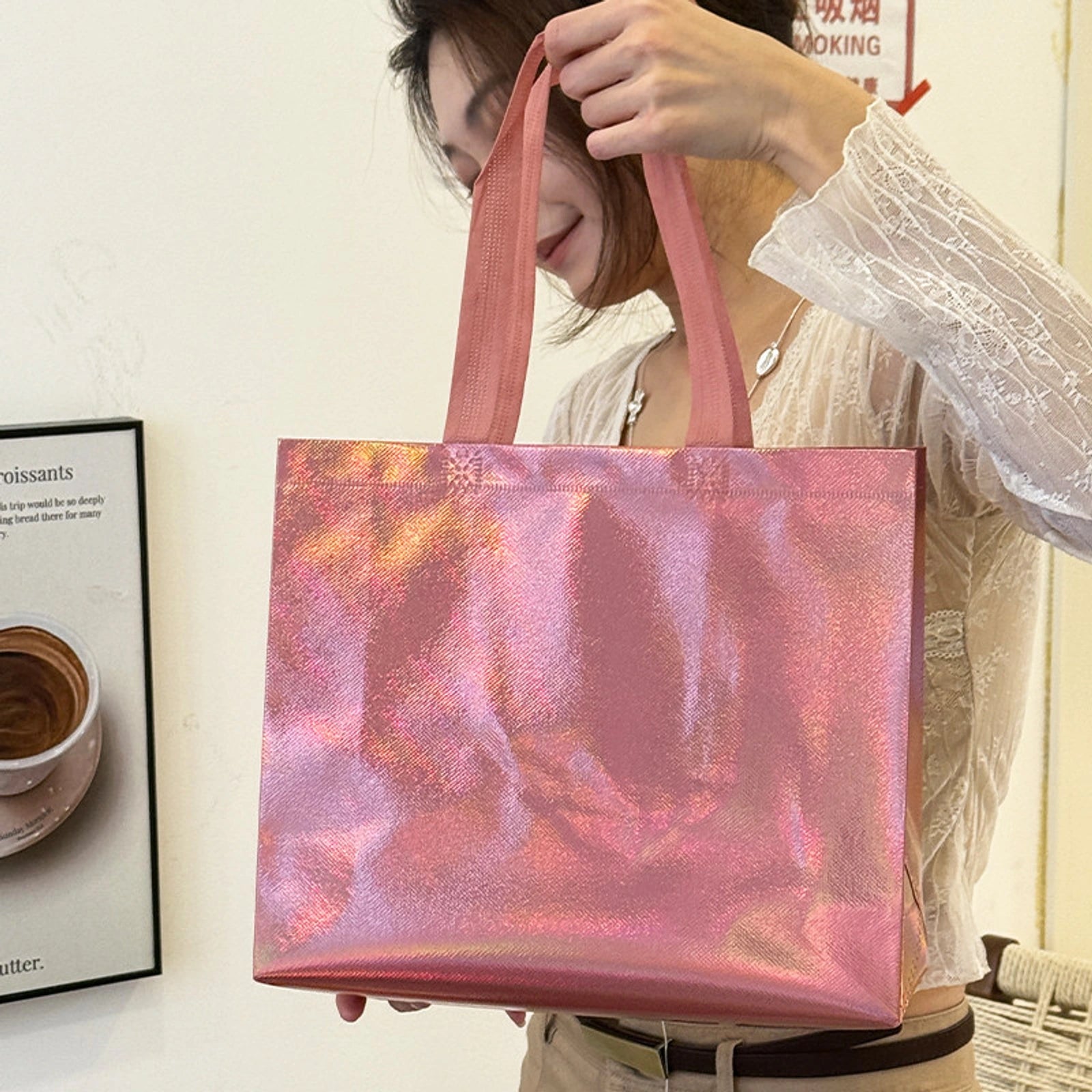 Holographic Non-Woven Tote Bags — 3 Styles — HolographicBlush Pink