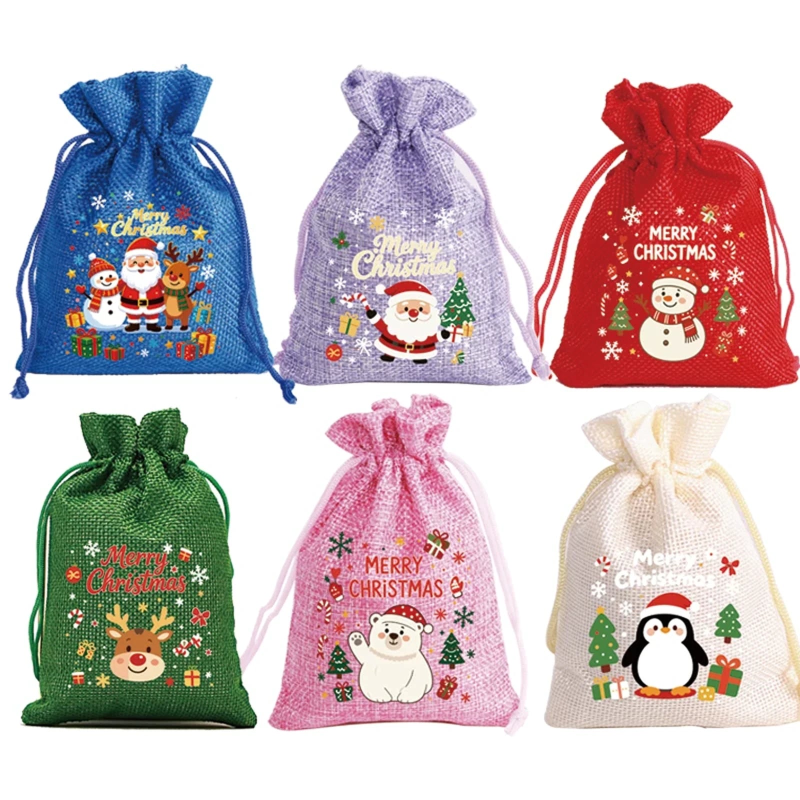 Jute Drawstring Christmas Gift Pouches – product view