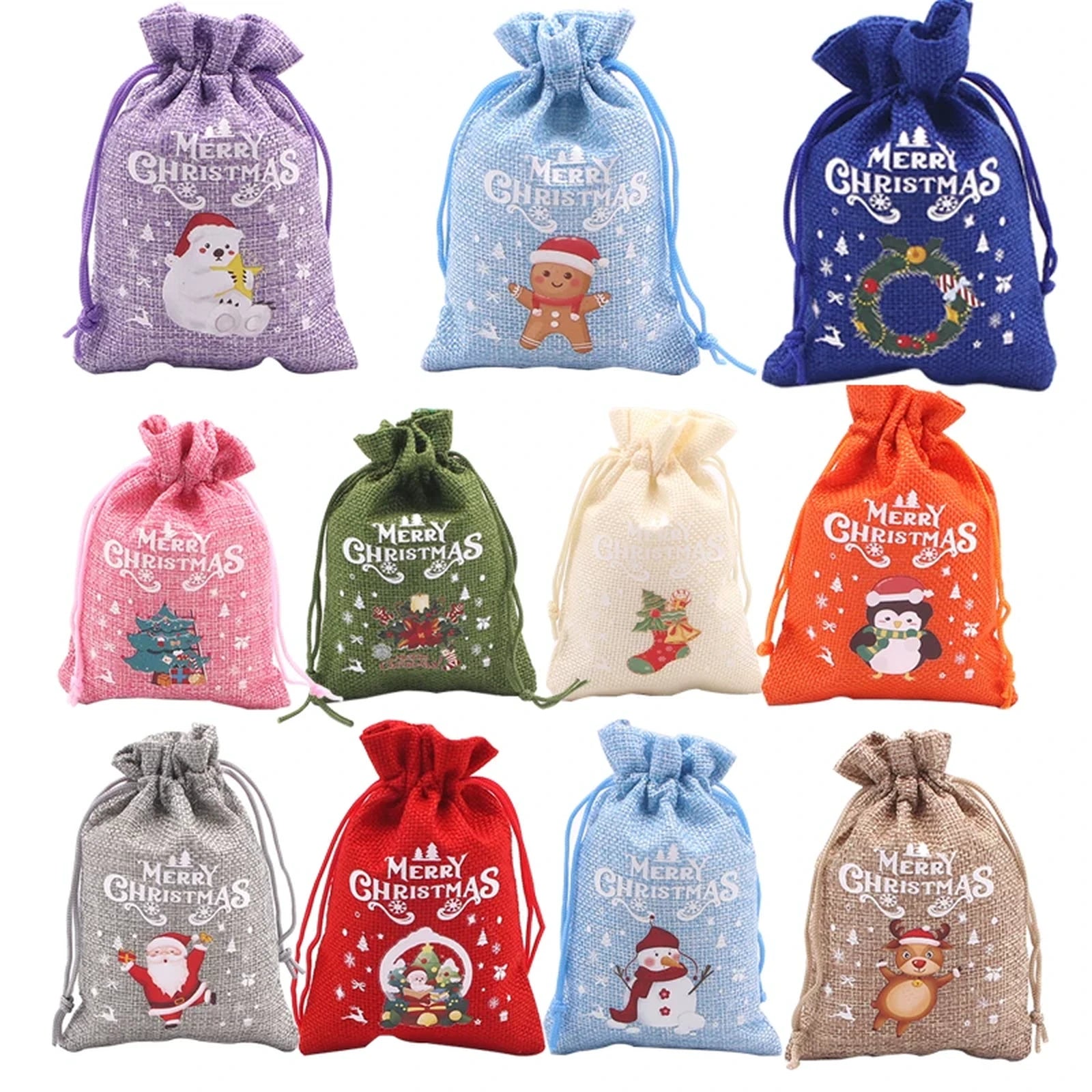 Jute Drawstring Christmas Gift Pouches – product view