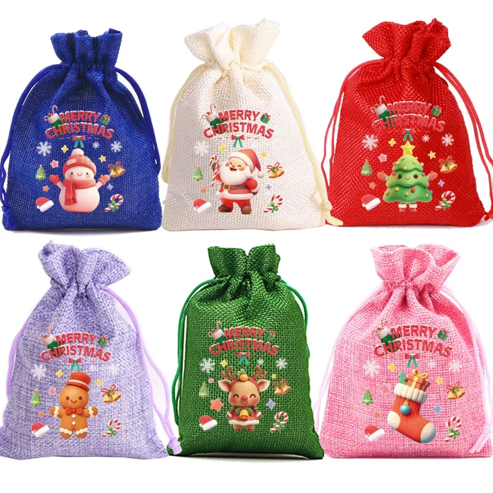 Jute Drawstring Christmas Gift Pouches – product view