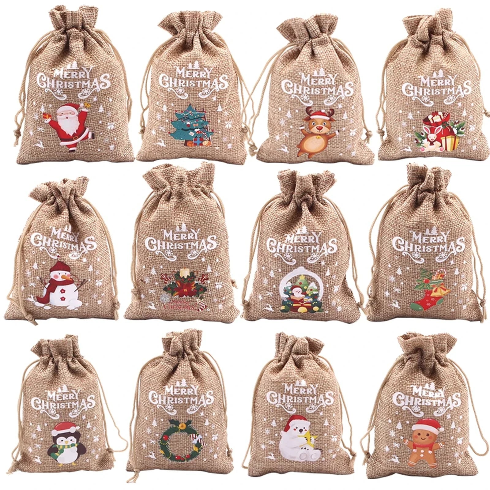Jute Drawstring Christmas Gift Pouches – ready-stock variant