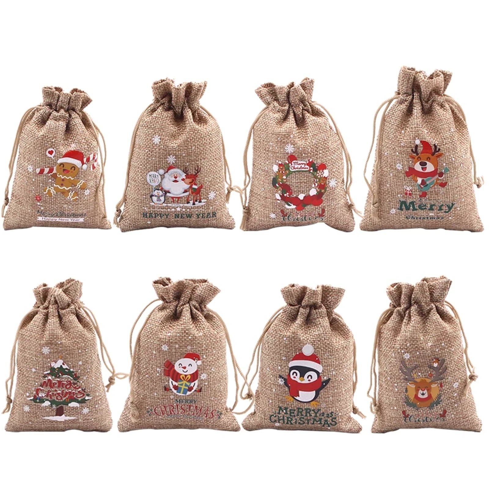Jute Drawstring Christmas Gift Pouches – ready-stock variant