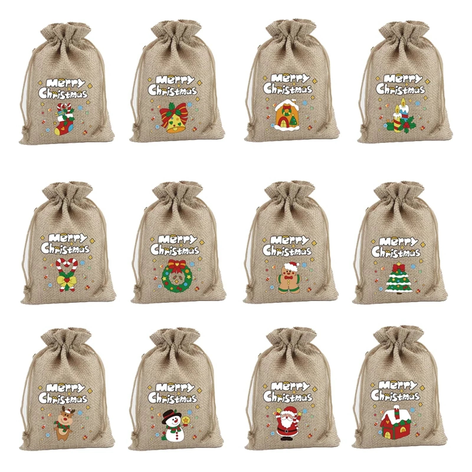Jute Drawstring Christmas Gift Pouches – ready-stock variant