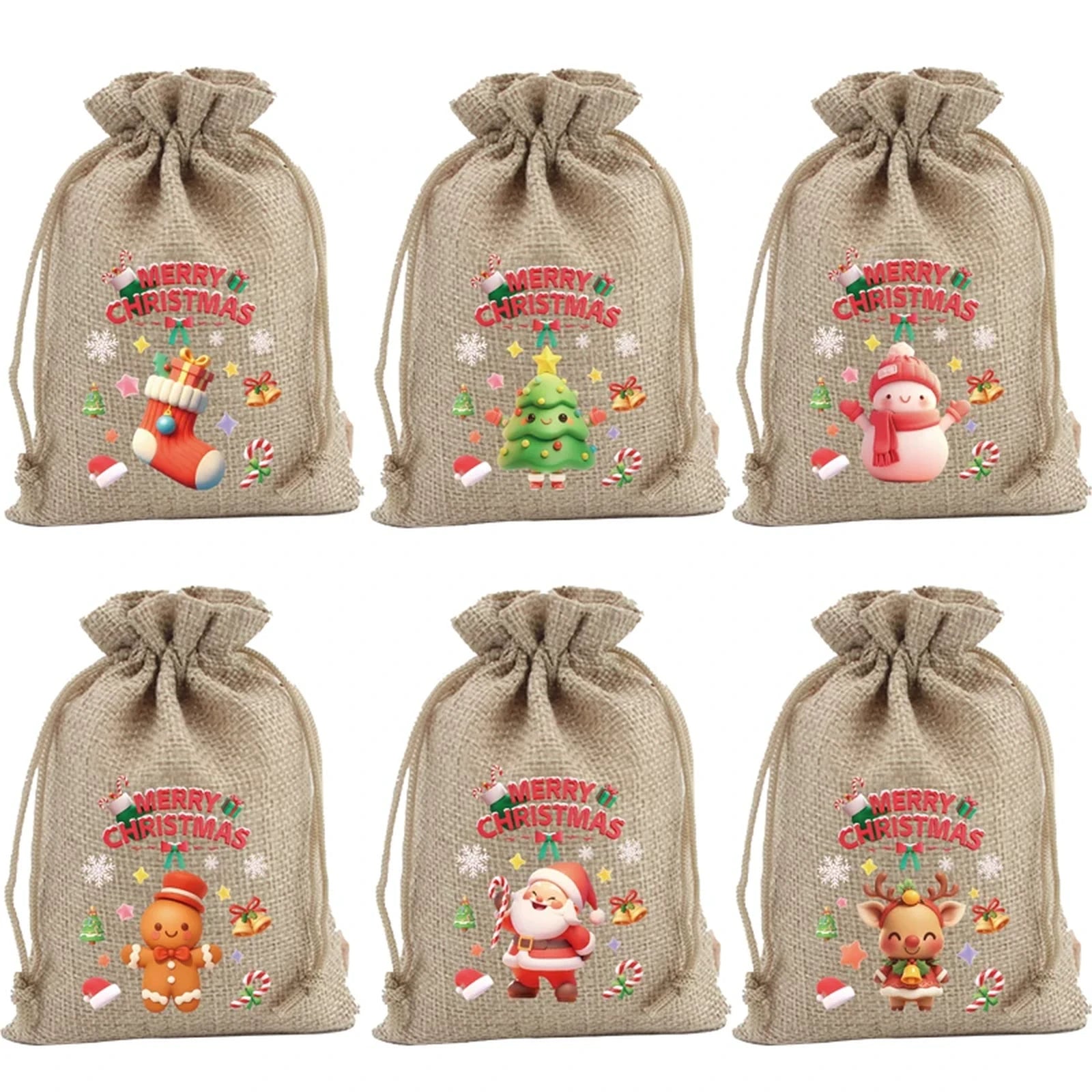 Jute Drawstring Christmas Gift Pouches – ready-stock variant