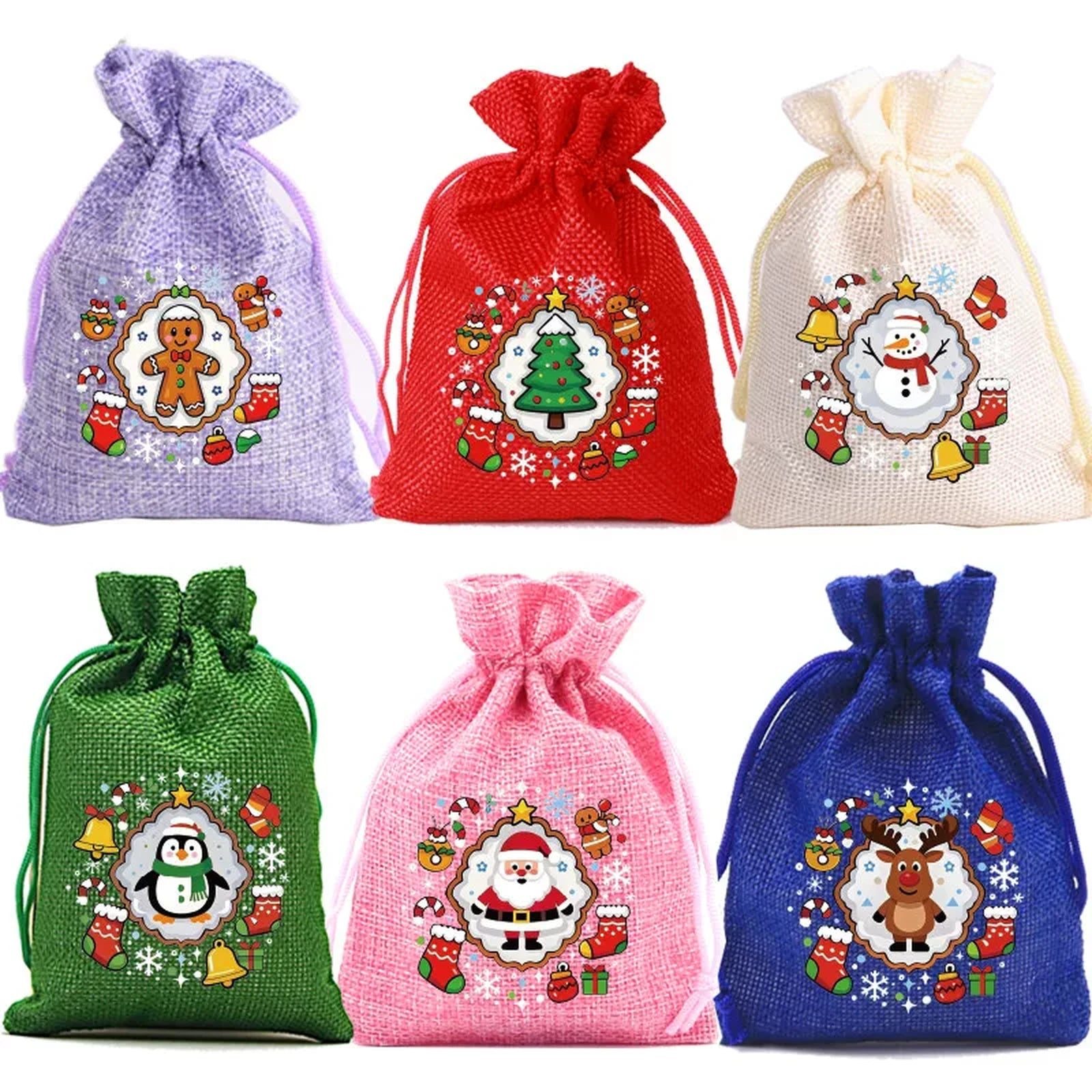 Jute Drawstring Christmas Gift Pouches – ready-stock variant
