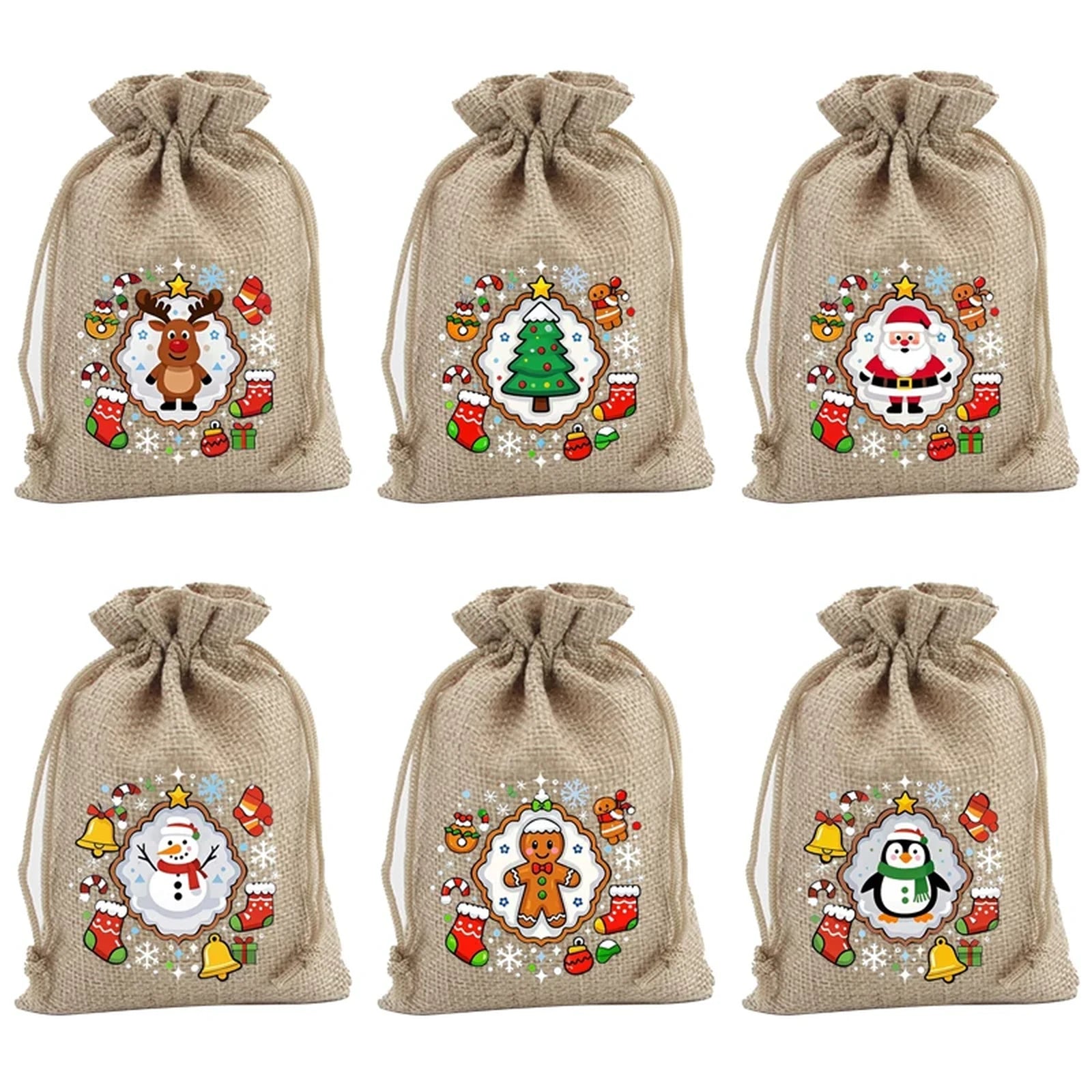 Jute Drawstring Christmas Gift Pouches – ready-stock variant