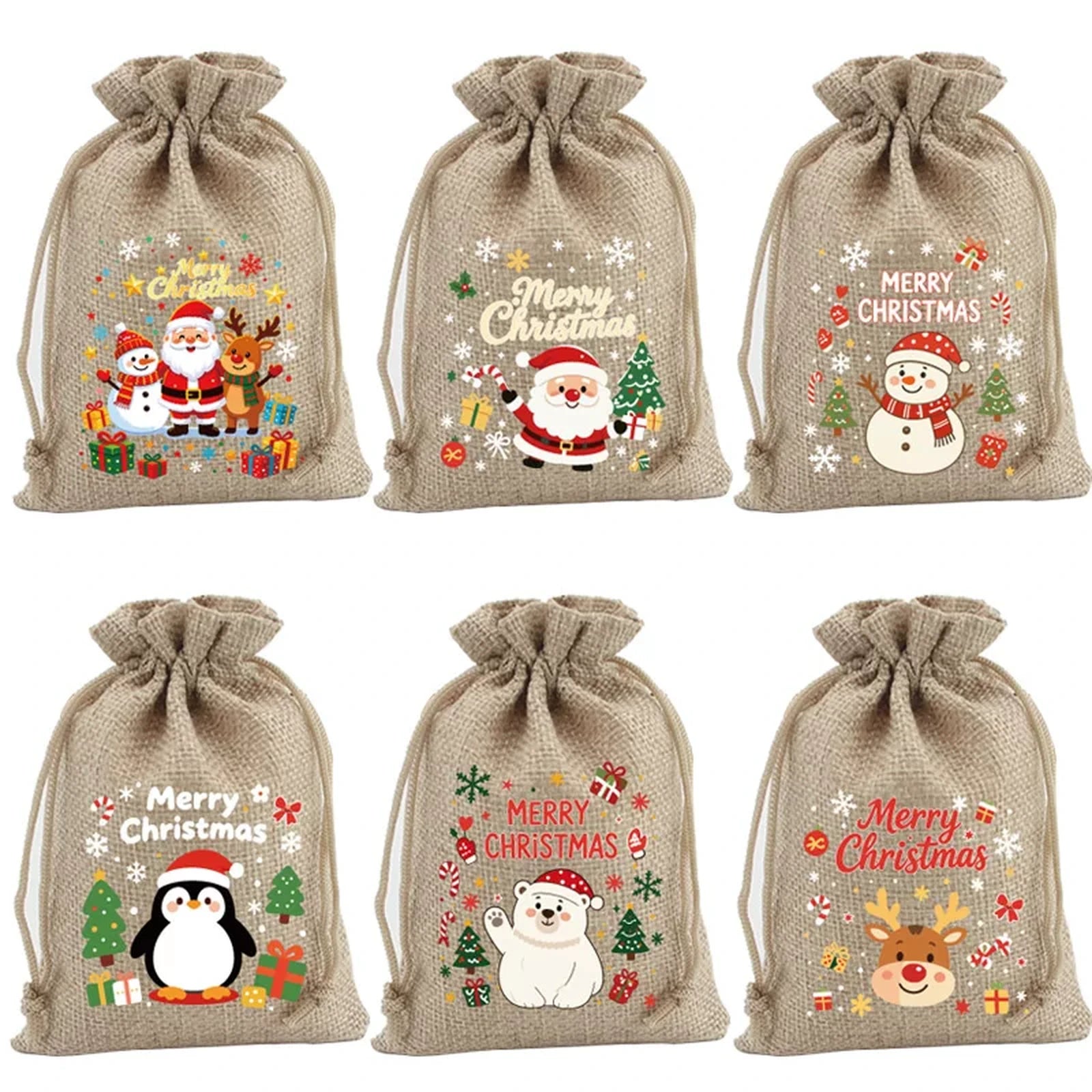 Jute Drawstring Christmas Gift Pouches – ready-stock variant