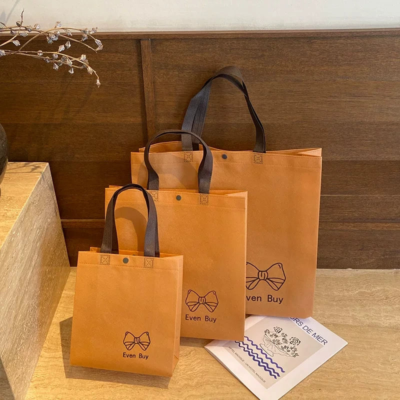 khaki even buy bow non woven tote bag