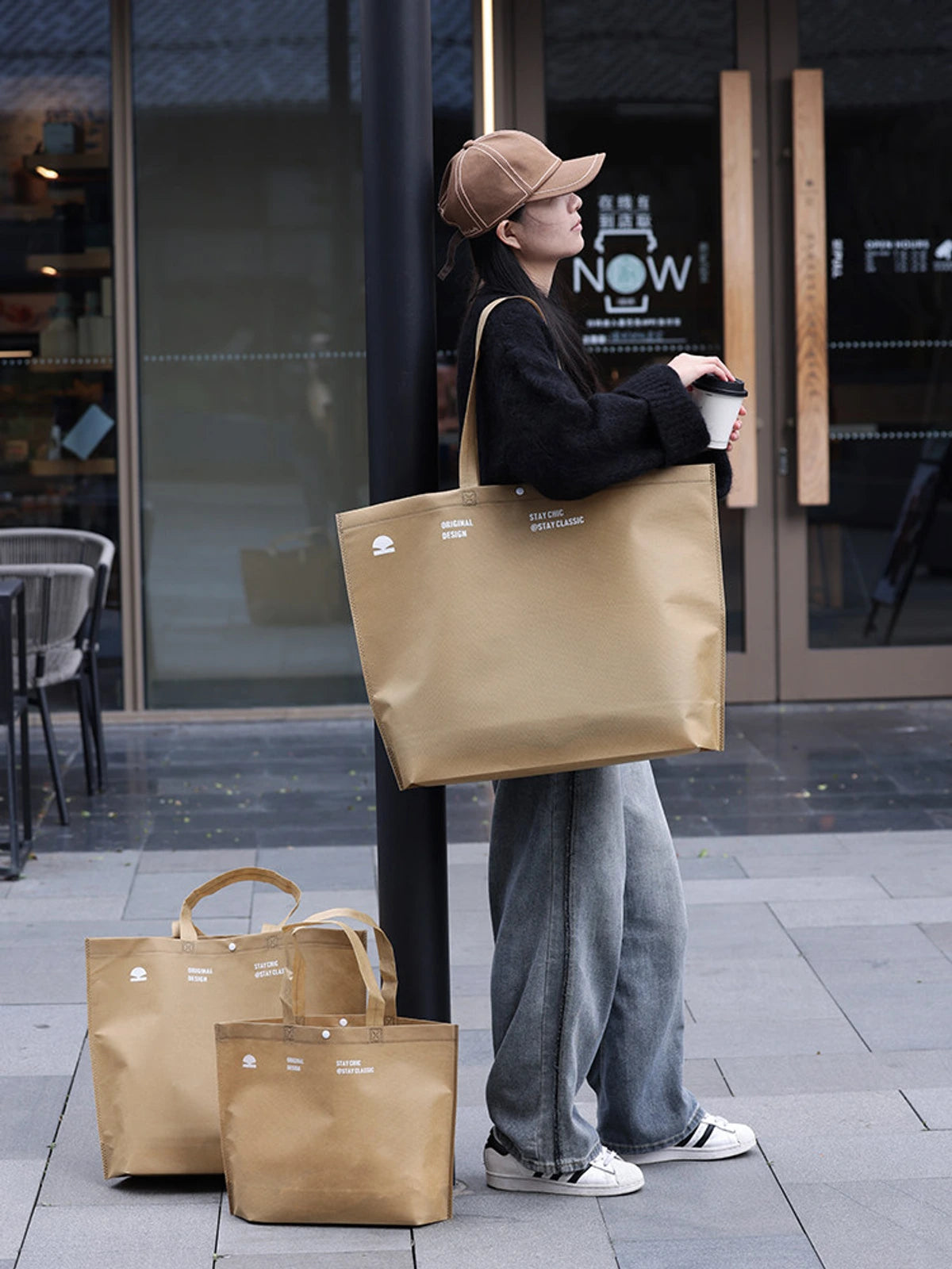 Khaki Non-Woven Tote Bags — 4 Styles product view 1