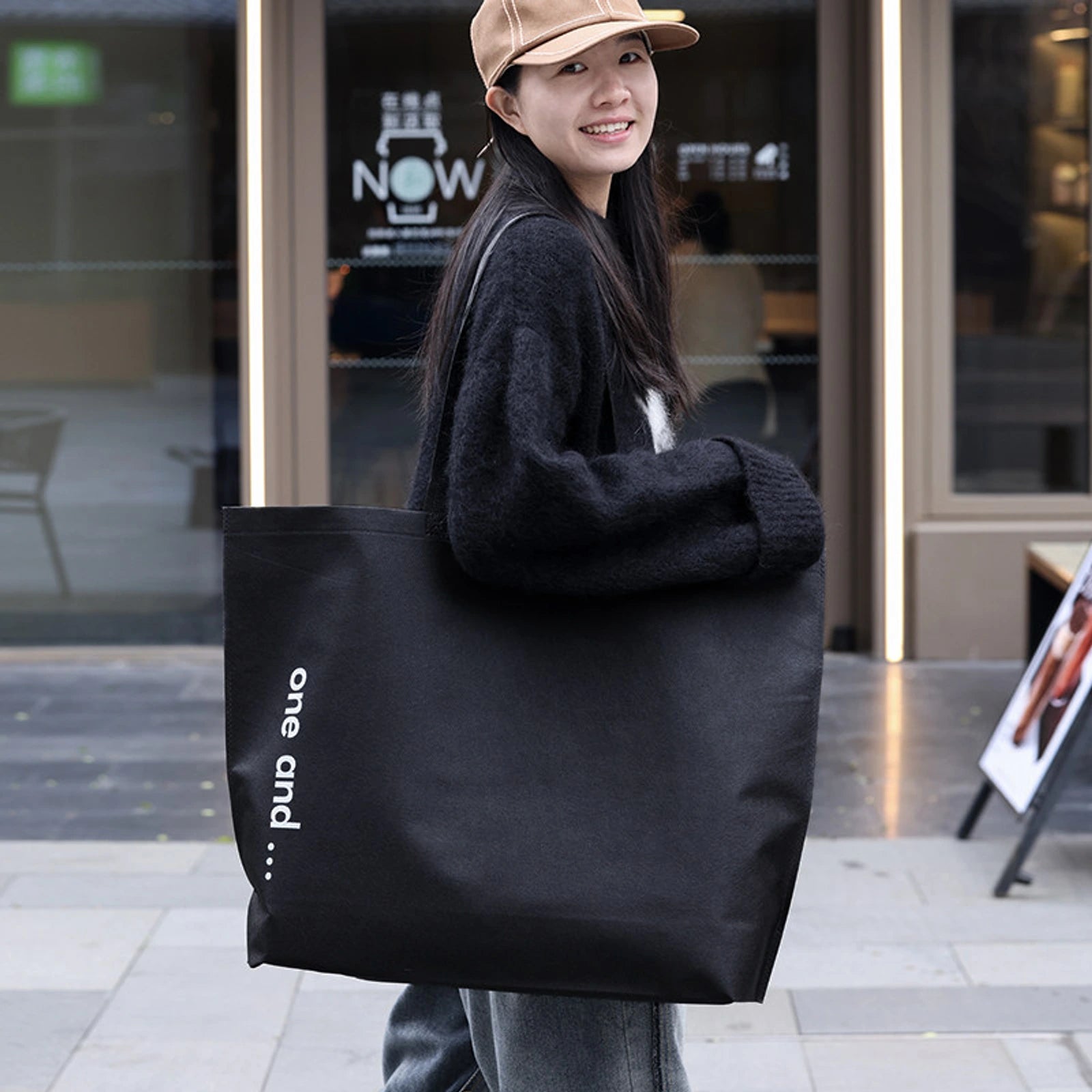 Khaki Non-Woven Tote Bags — 4 Styles — Large — Capacity — Black