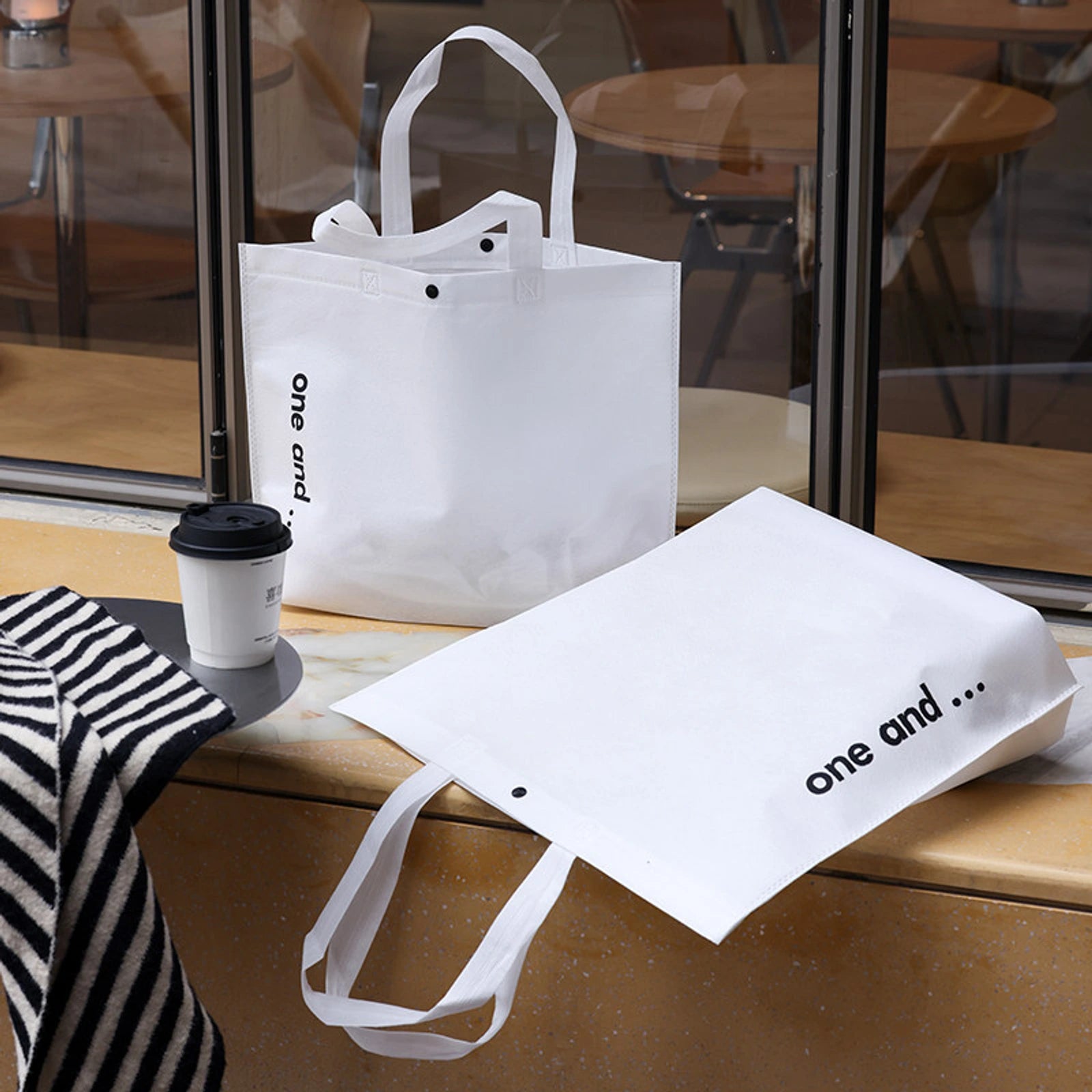 Khaki Non-Woven Tote Bags — 4 Styles — Large — Capacity — White