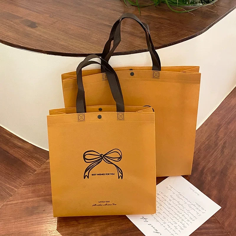 khaki wishes bow non woven tote bag
