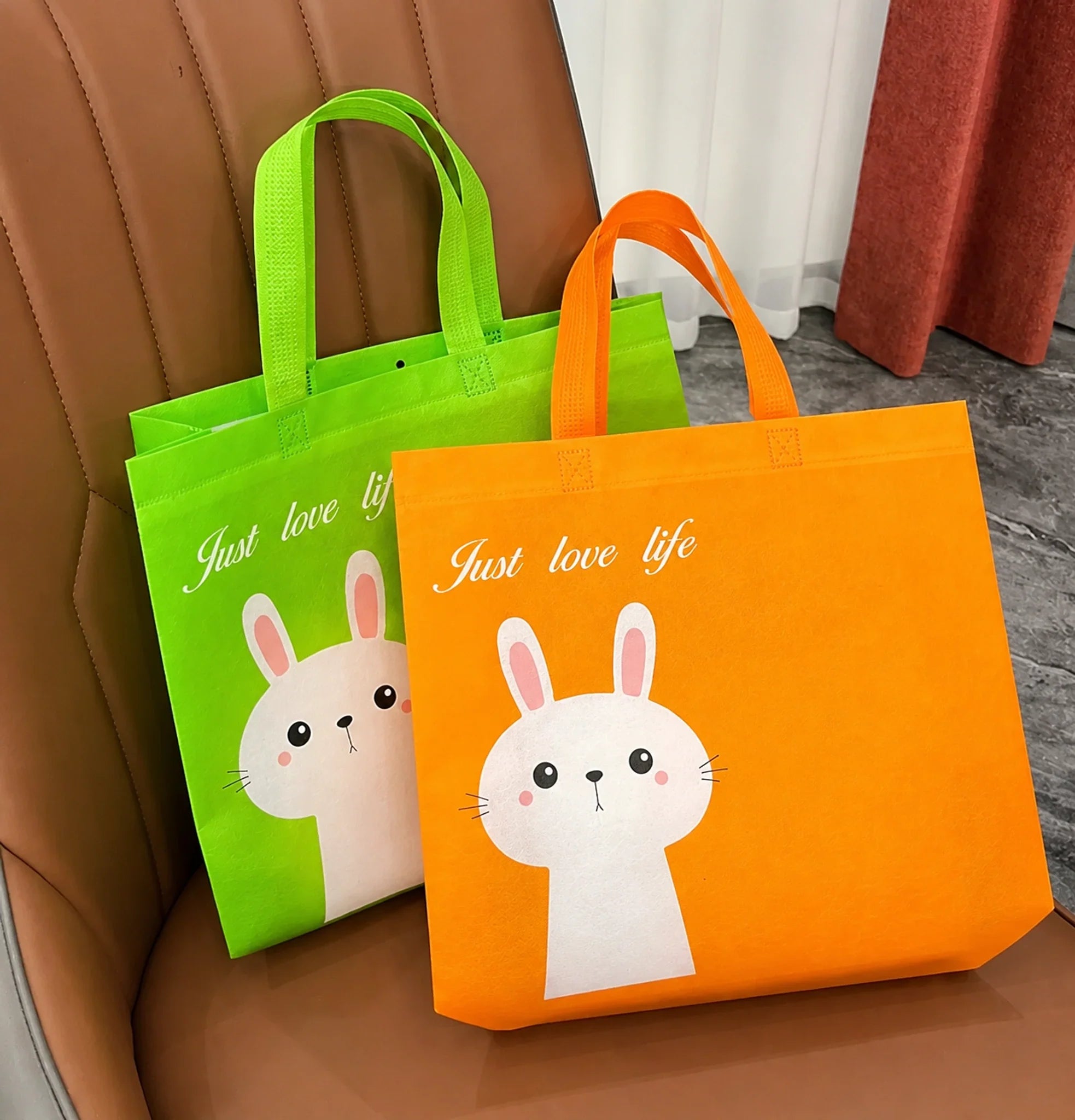 Kids Rabbit Laminated Non-Woven Tote Bags — 4 Colors product view 1
