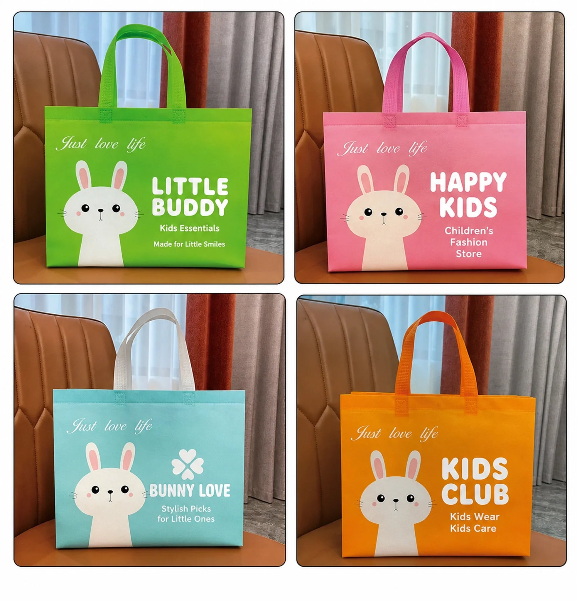 Kids Rabbit Laminated Non-Woven Tote Bags — 4 Colors product view 2