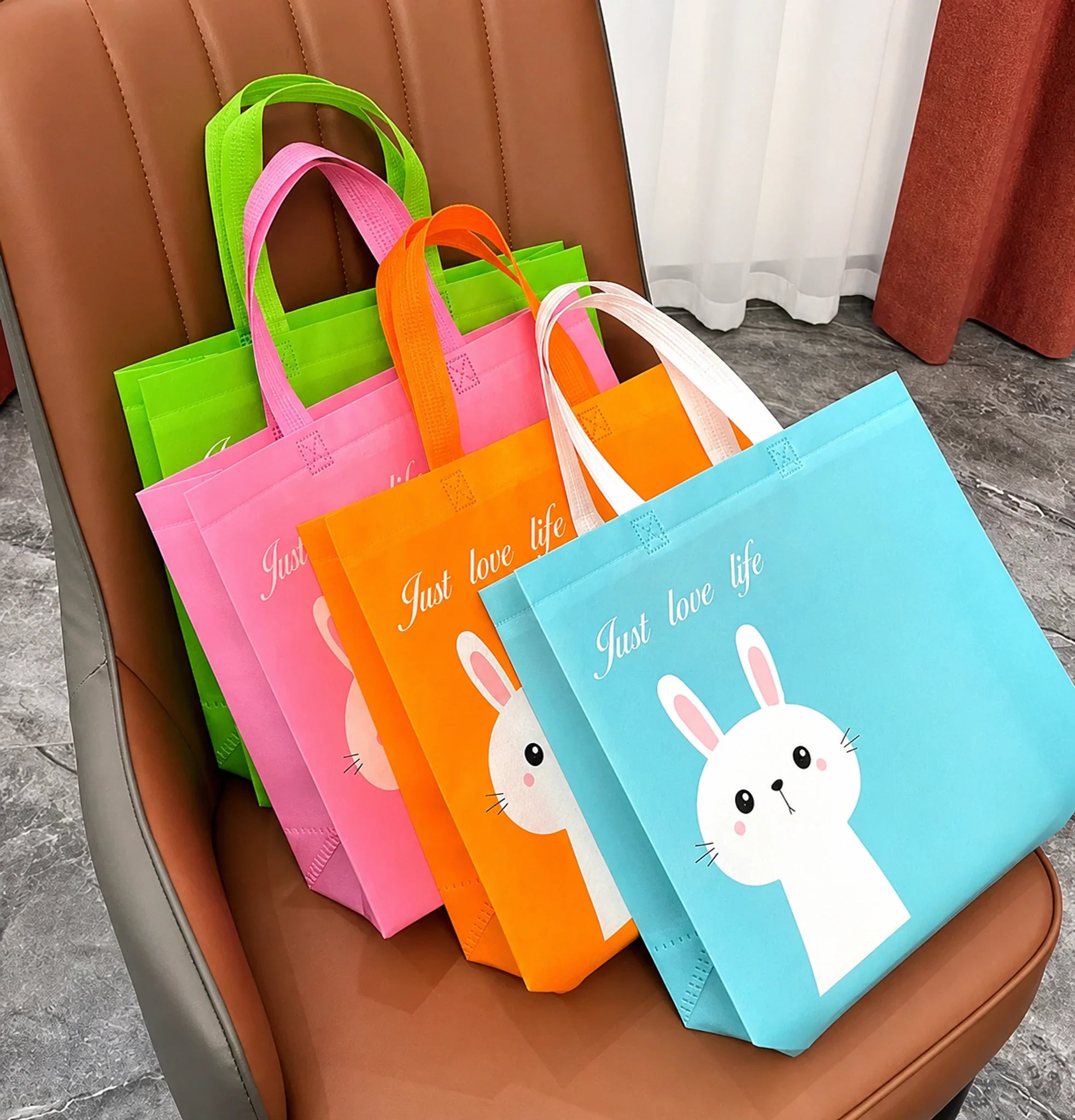 Kids Rabbit Laminated Non-Woven Tote Bags — 4 Colors product view 3