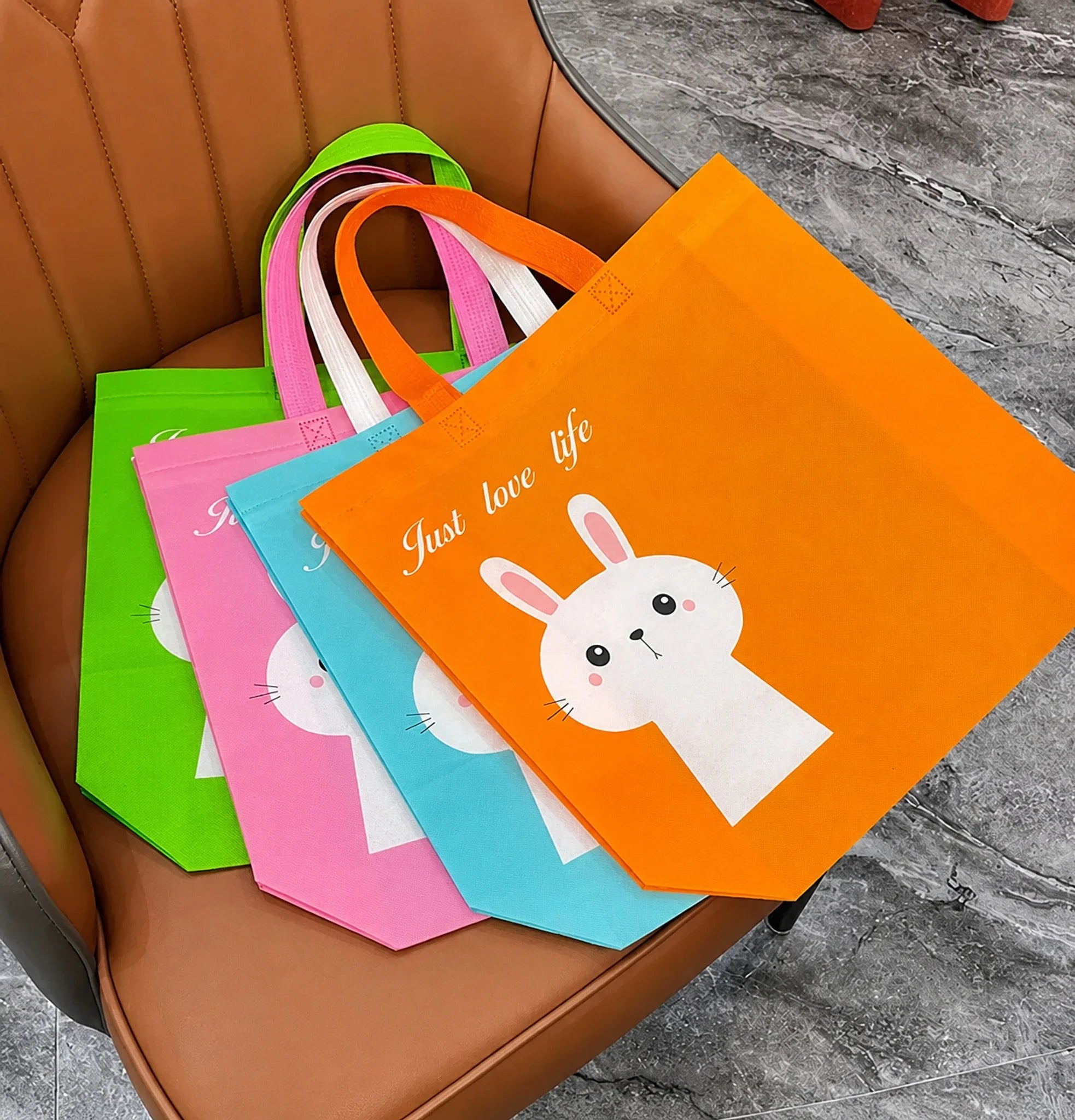 Kids Rabbit Laminated Non-Woven Tote Bags — 4 Colors product view 4