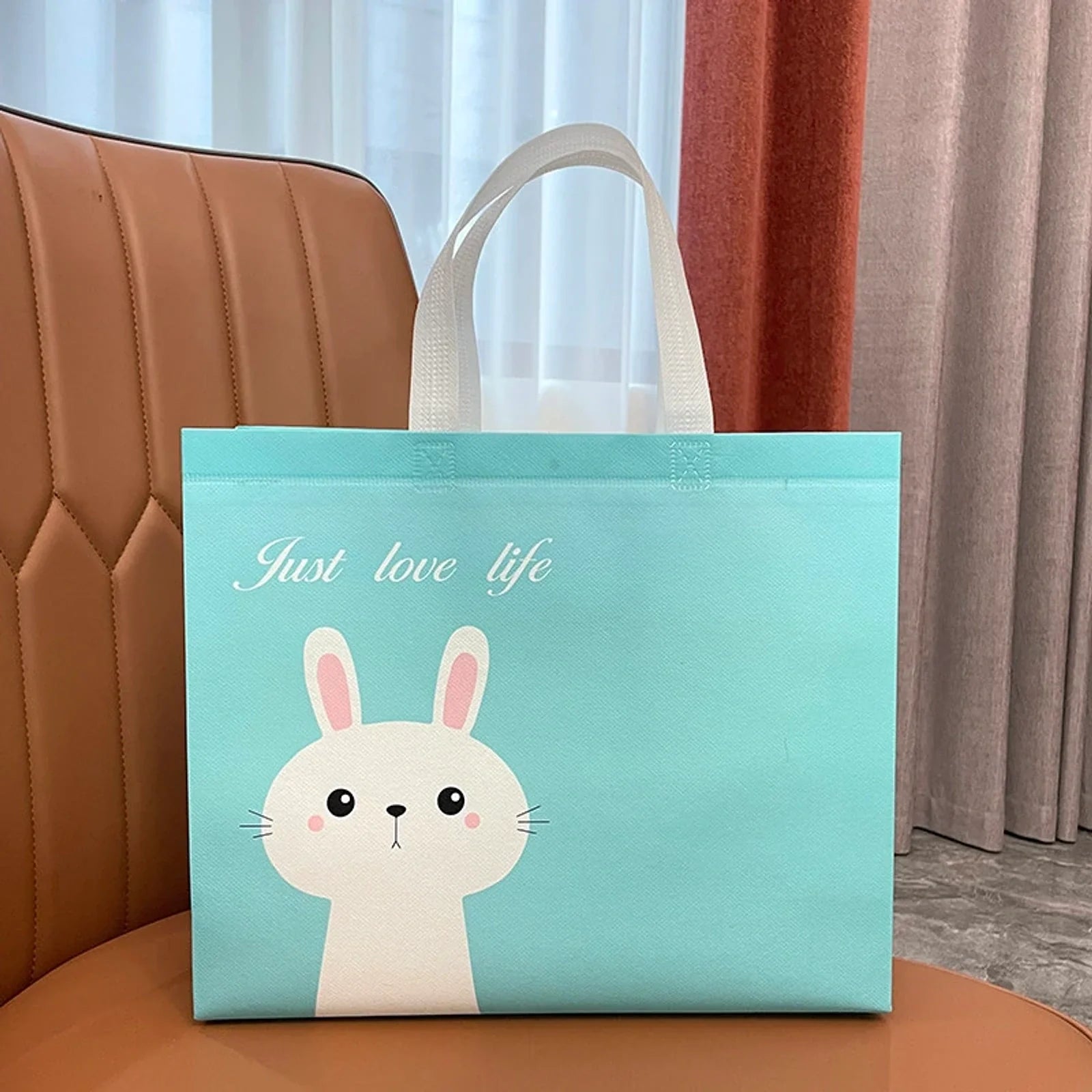 Blue Rabbit Print kids rabbit laminated non-woven tote bags — 4 colors