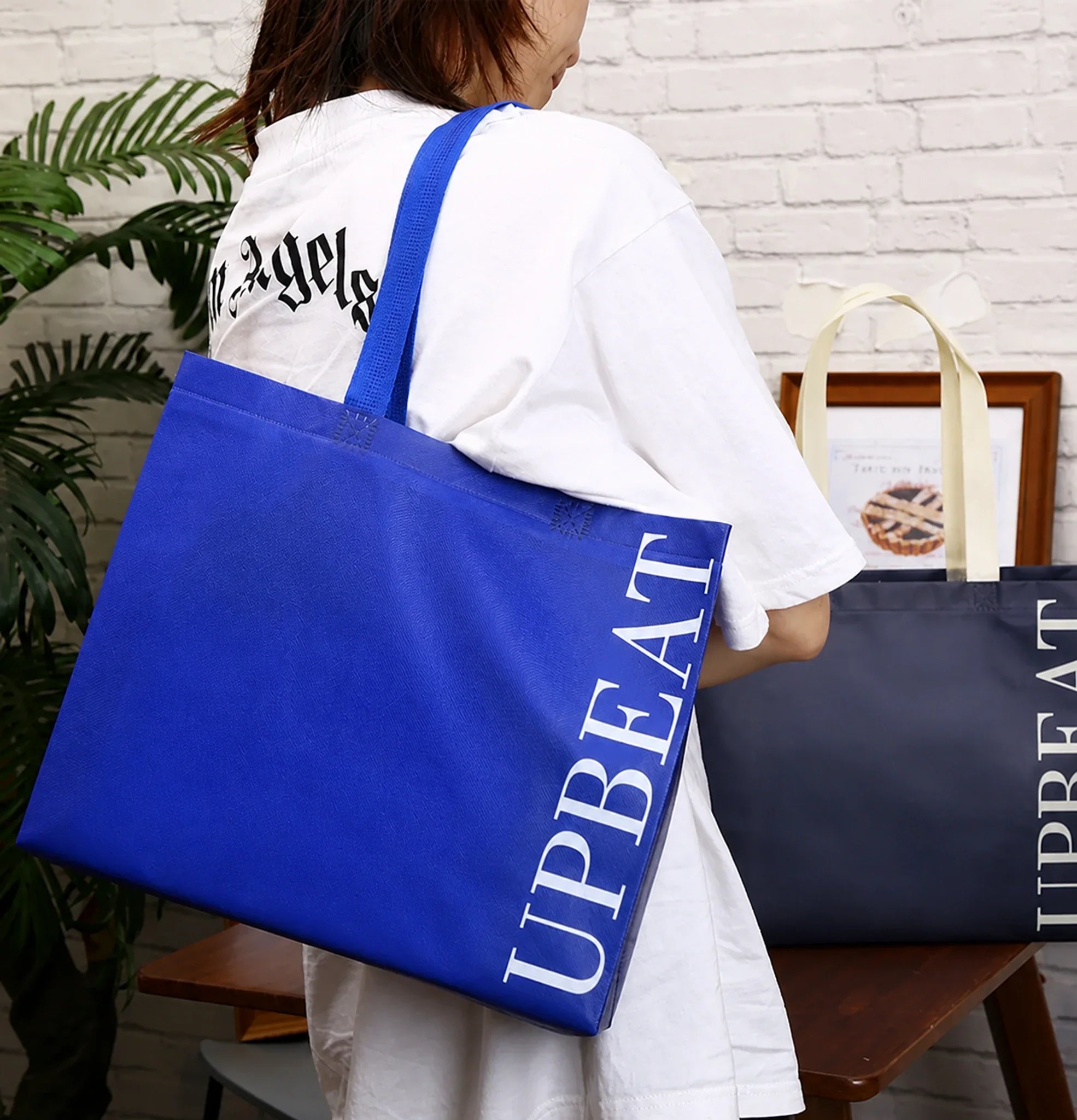Klein Blue & Navy Non-Woven Tote Bags product view 1