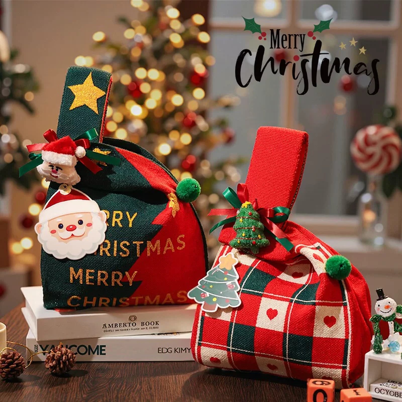 Knitted Christmas gift bags with loop handles in ready-stock styles