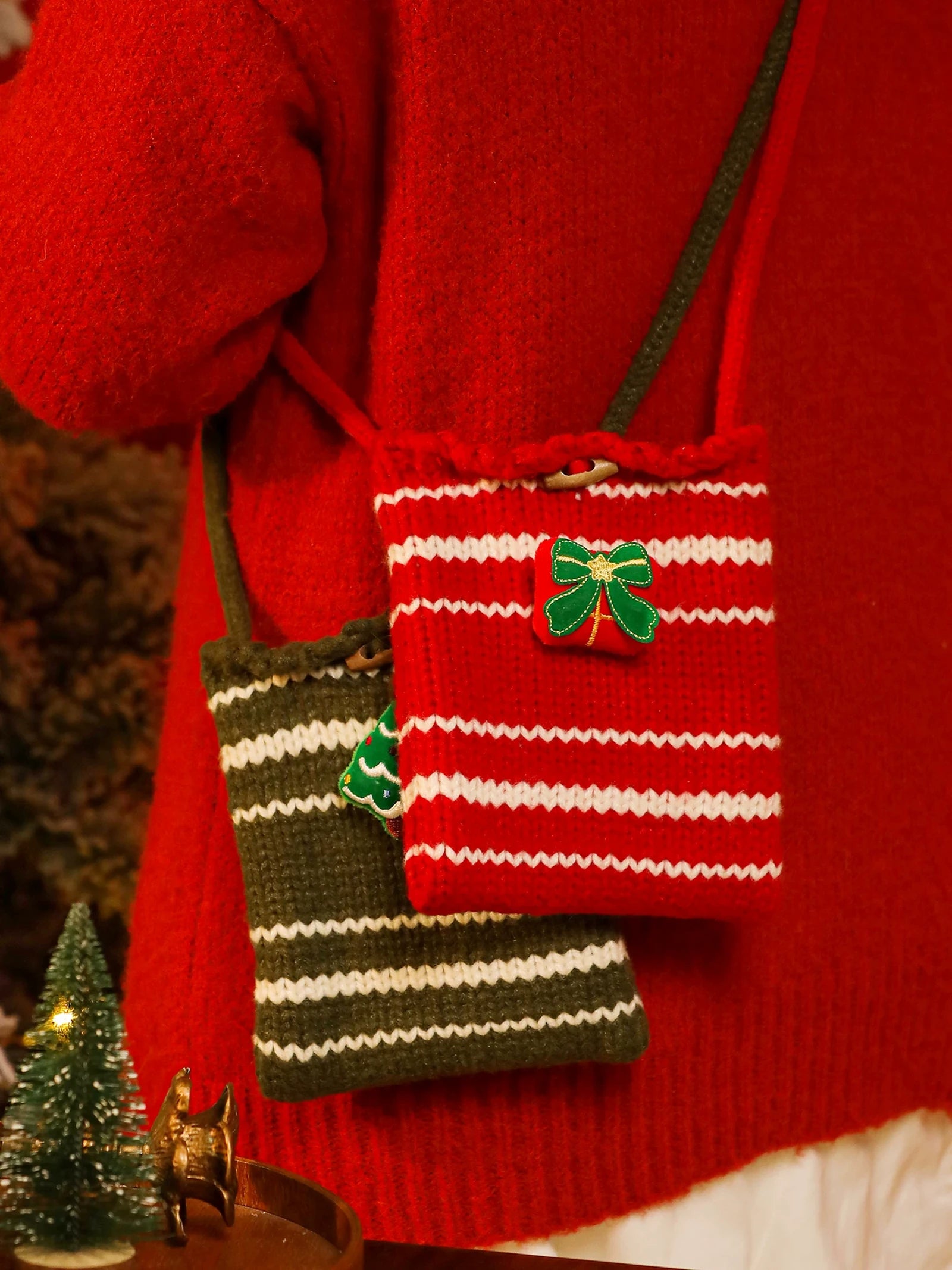 Knitted Christmas Gift Bags with Integrated Handles – product view