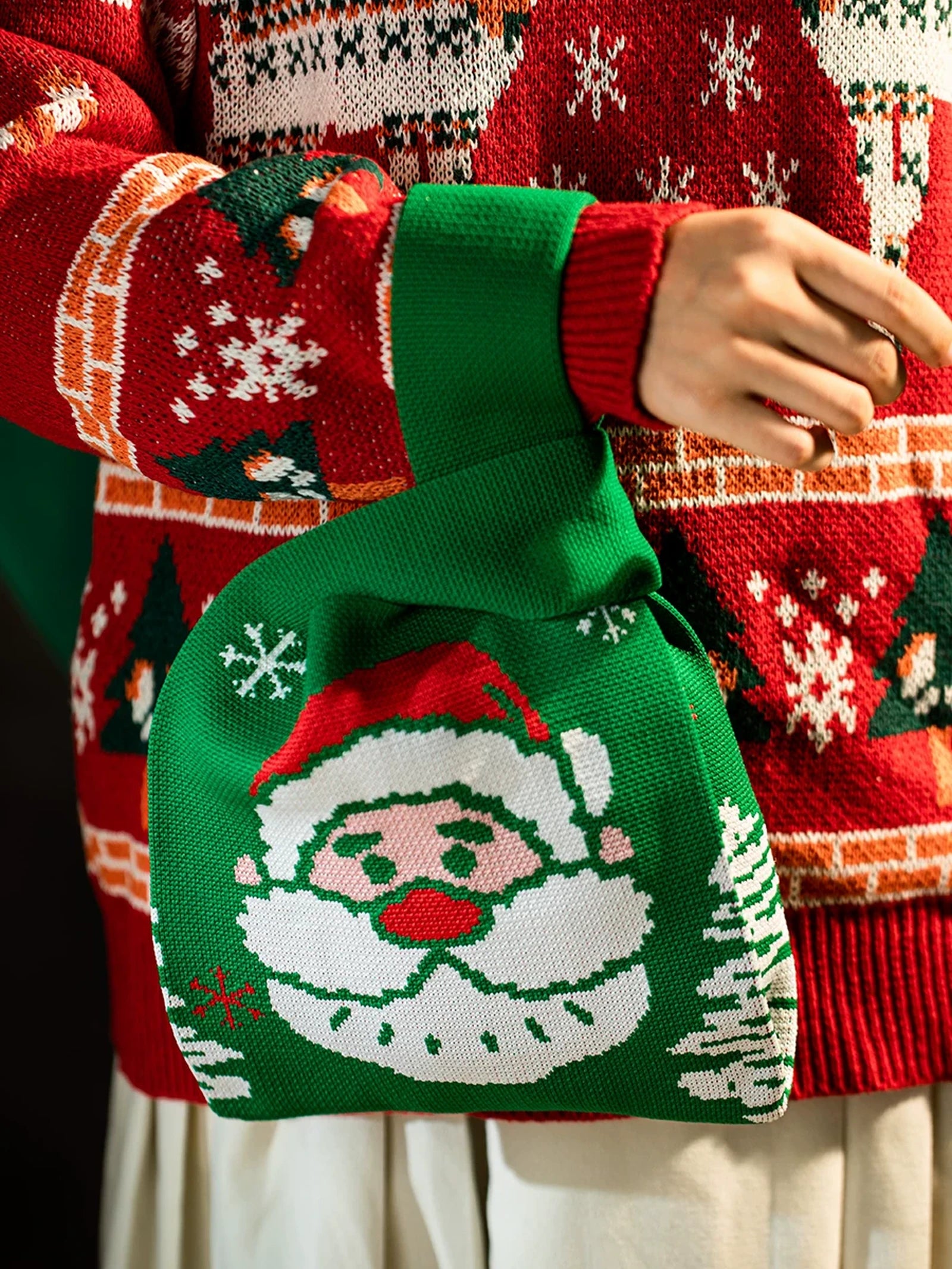 Knitted Christmas Gift Bags with Integrated Handles – product view