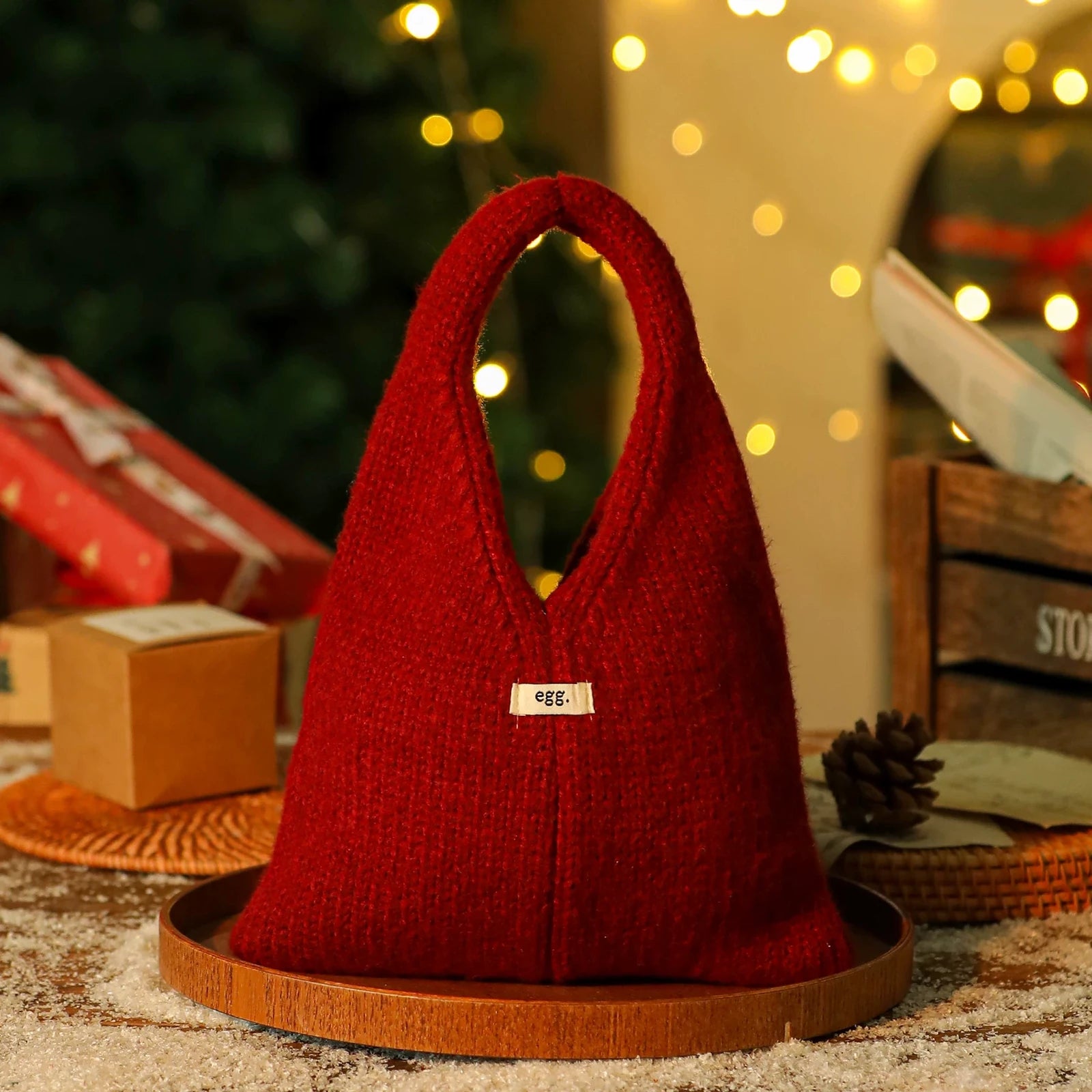 Knitted Christmas Gift Bags with Integrated Handles – ready-stock variant