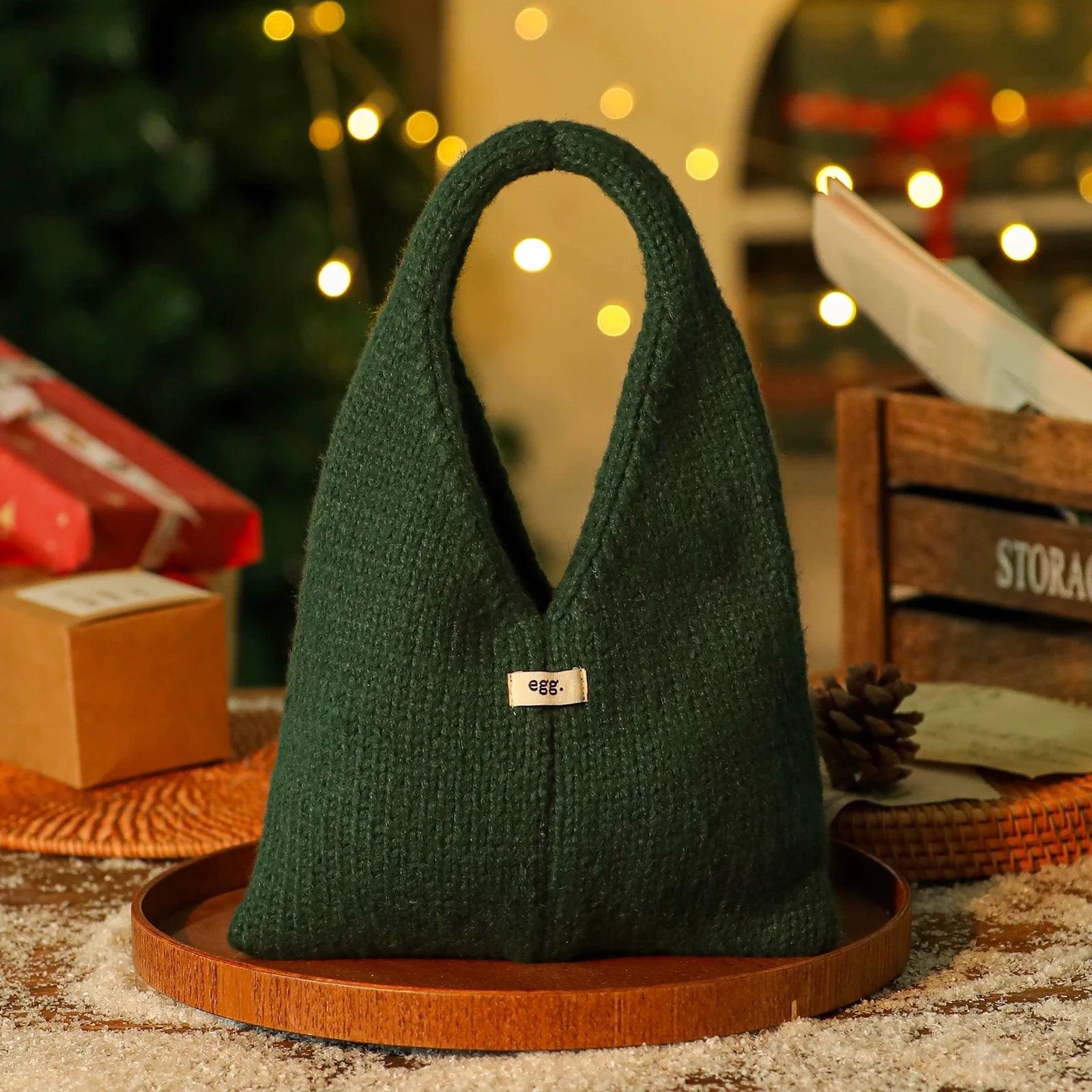 Knitted Christmas Gift Bags with Integrated Handles – ready-stock variant