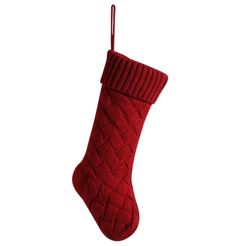 Red large knitted Christmas stocking gift bag