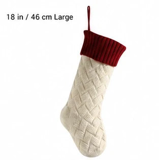 Ivory body and burgundy cuff large Christmas stocking