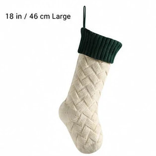 Ivory body and dark green cuff large Christmas stocking