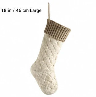 Ivory body and linen-color cuff large Christmas stocking